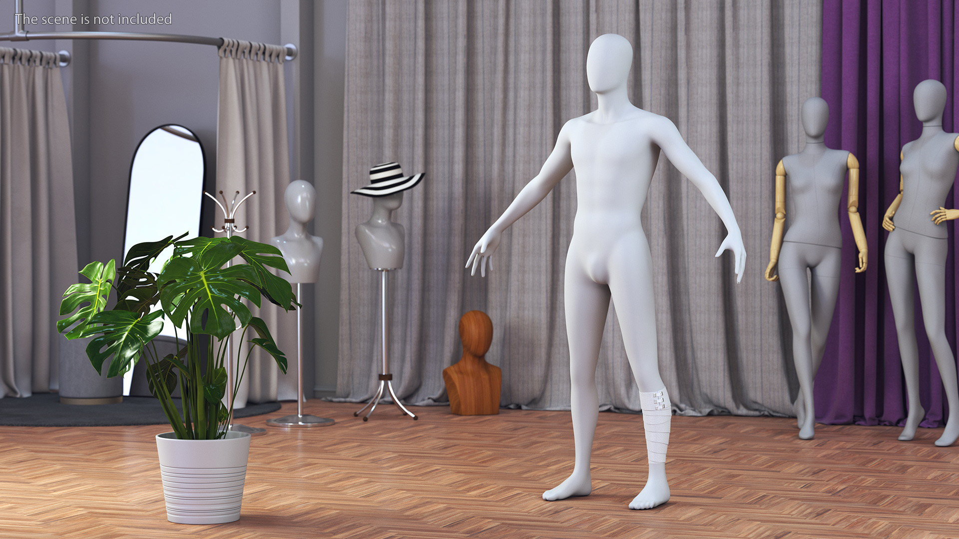 3D model Elastic Bandage White with Clamps Wrapped Around Leg on Mannequin