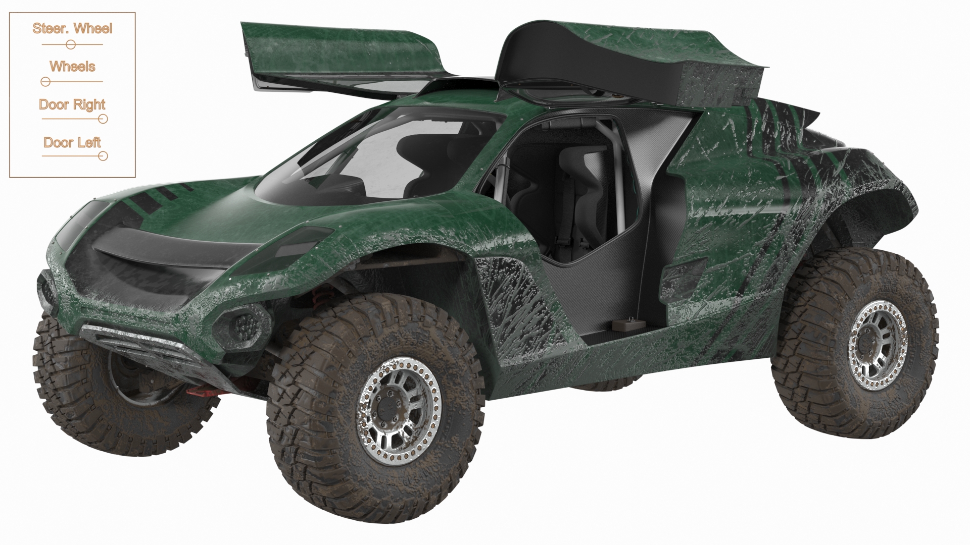 3D Off Road Racing Electric SUV Dirty Rigged