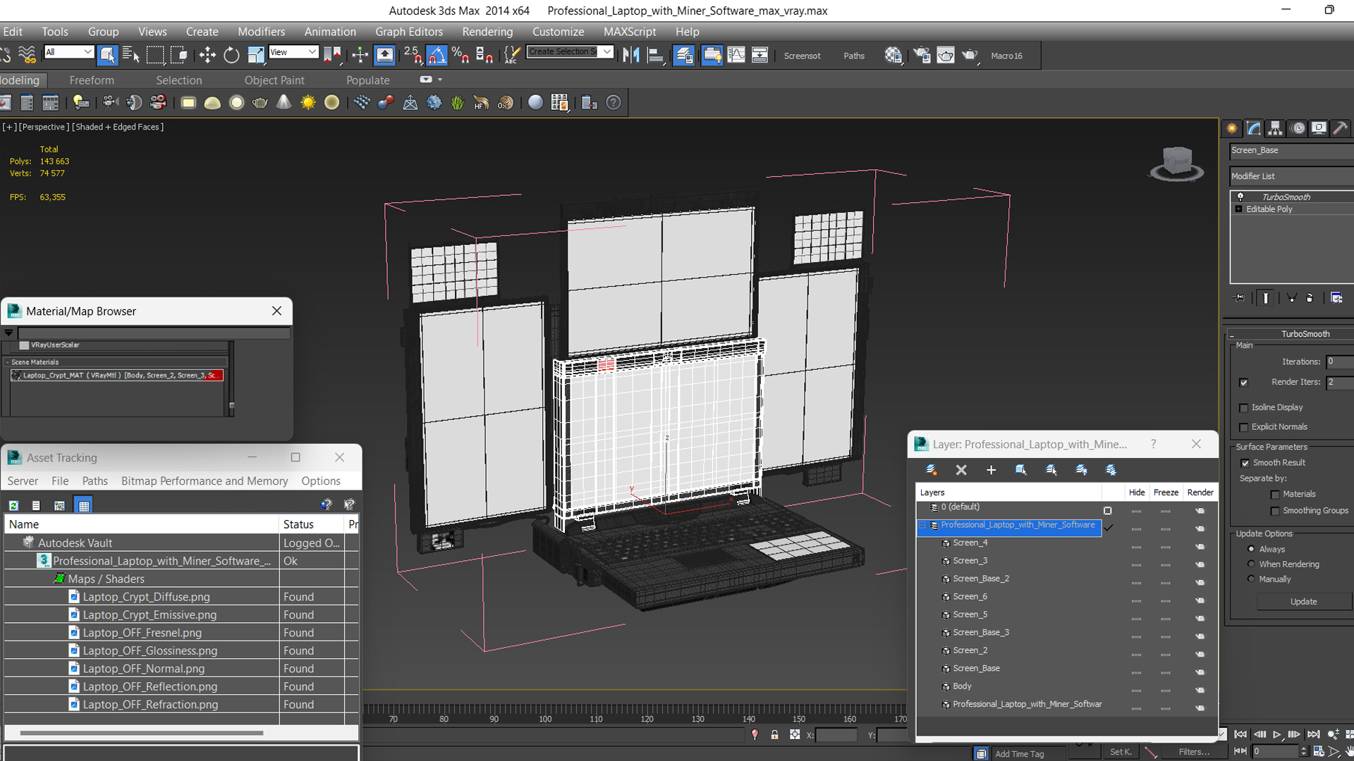Professional Laptop with Miner Software 3D model