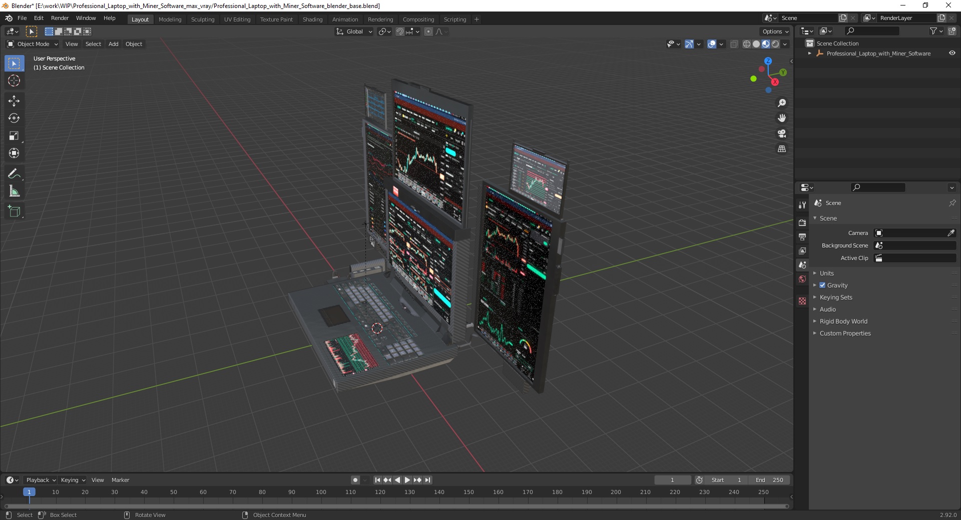 Professional Laptop with Miner Software 3D model