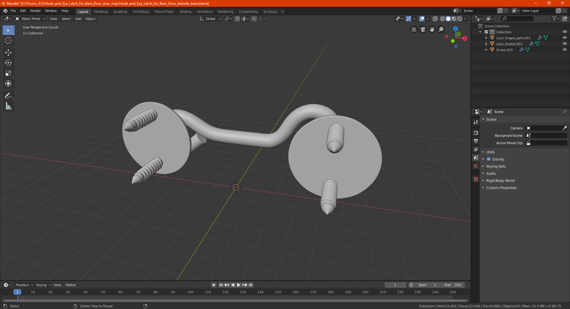 Hook and Eye Latch for Barn Door 3D