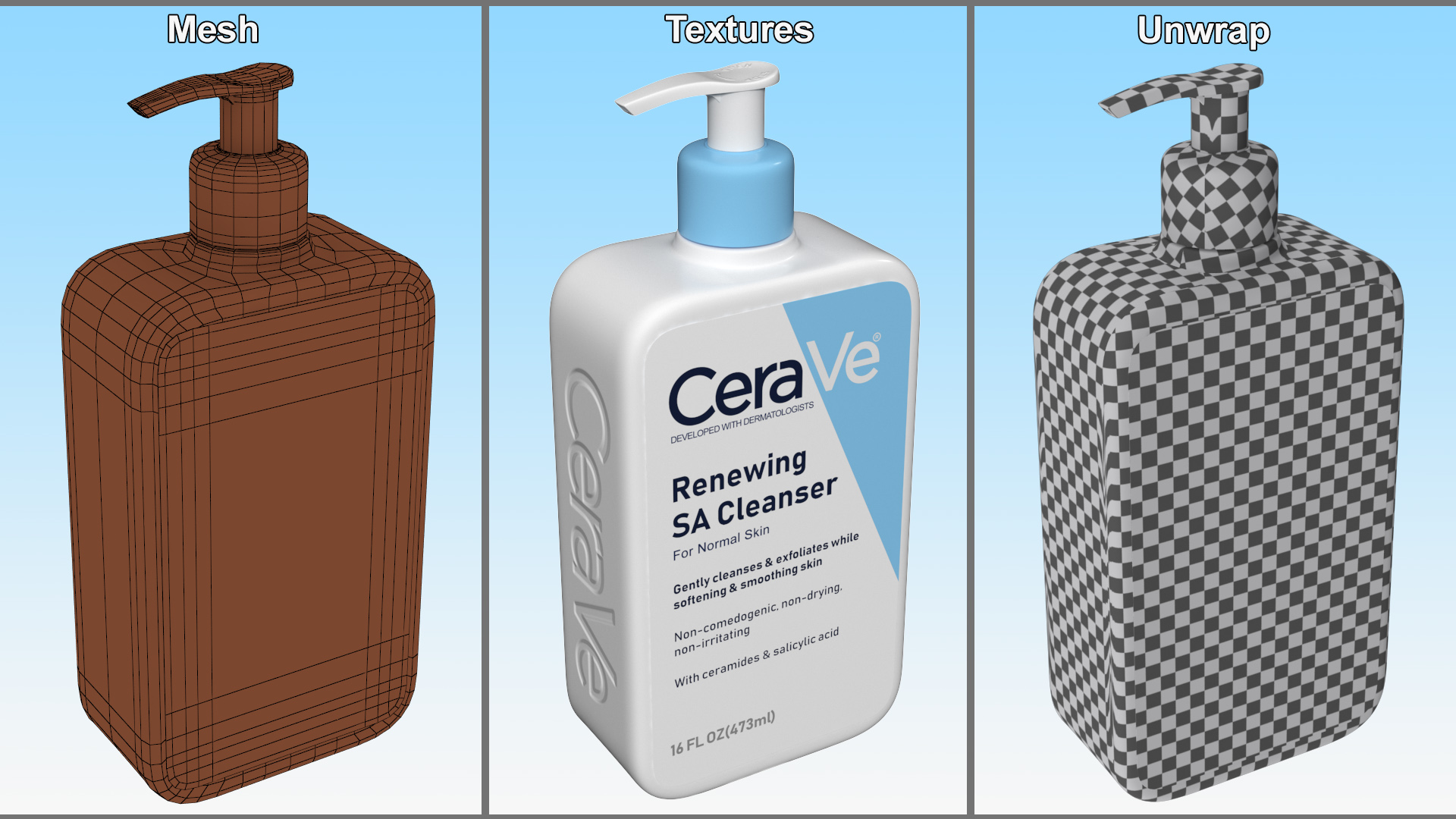 CeraVe Cleanser Dispenser Bottle 473 ml Blue 3D model