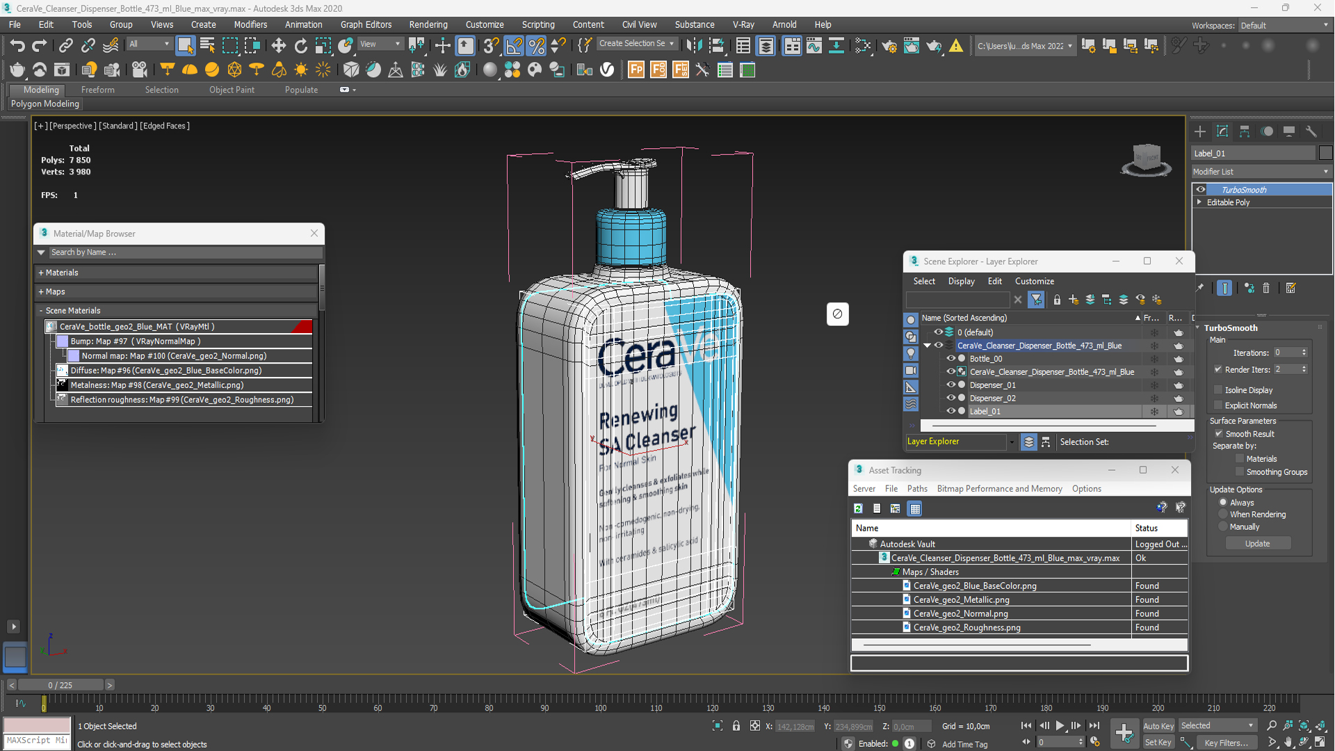 CeraVe Cleanser Dispenser Bottle 473 ml Blue 3D model