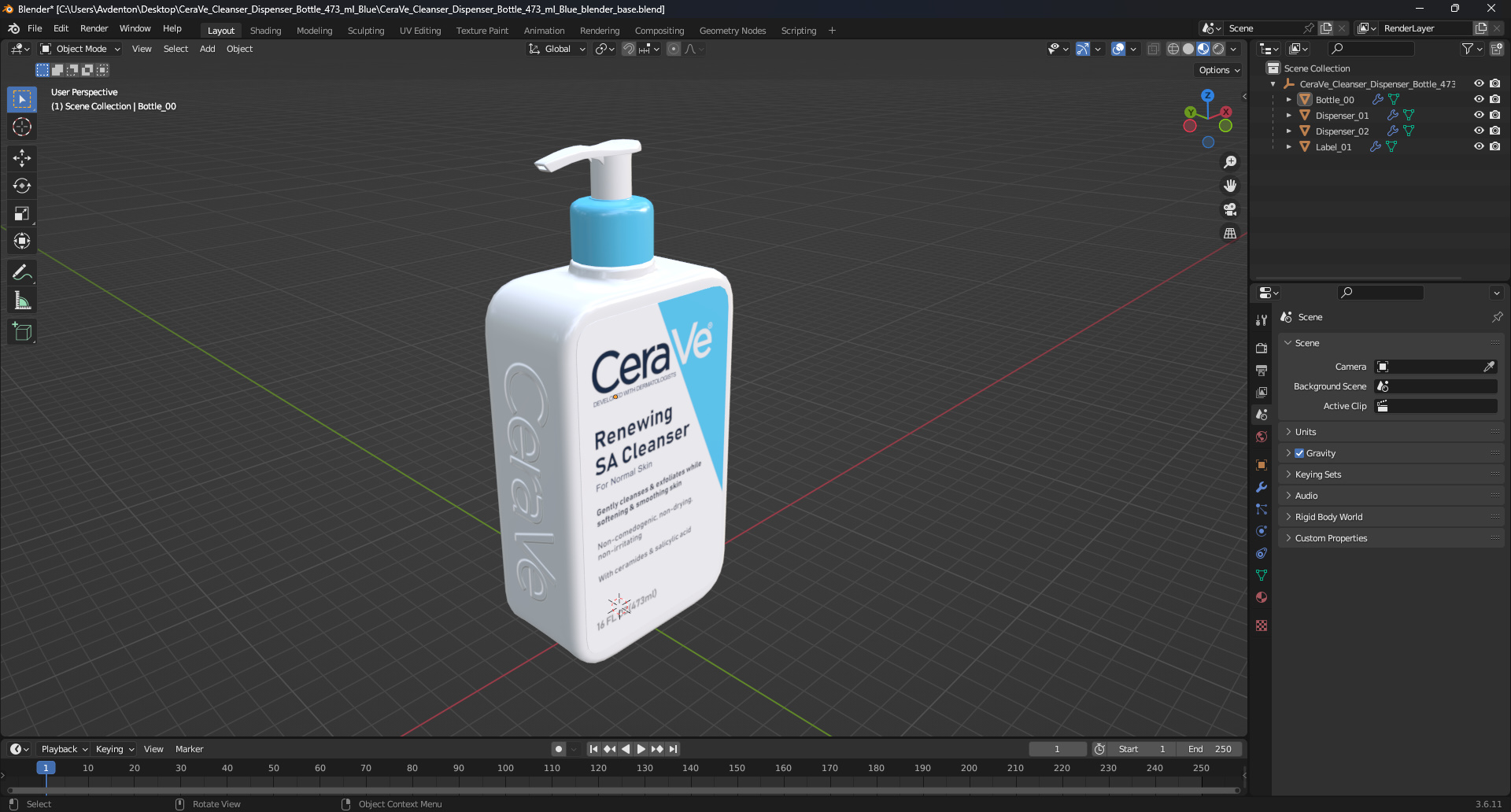 CeraVe Cleanser Dispenser Bottle 473 ml Blue 3D model