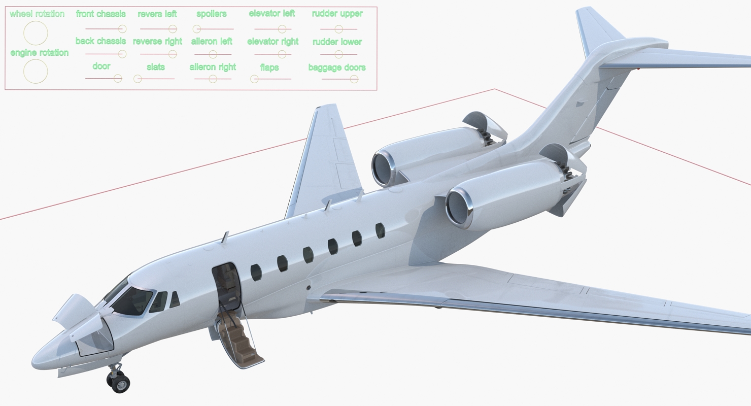 Medium Sized Business Jet with Interior Generic Rigged 3D model