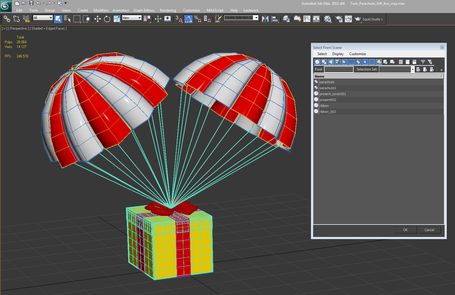 3D Twin Parachute Gift Box model