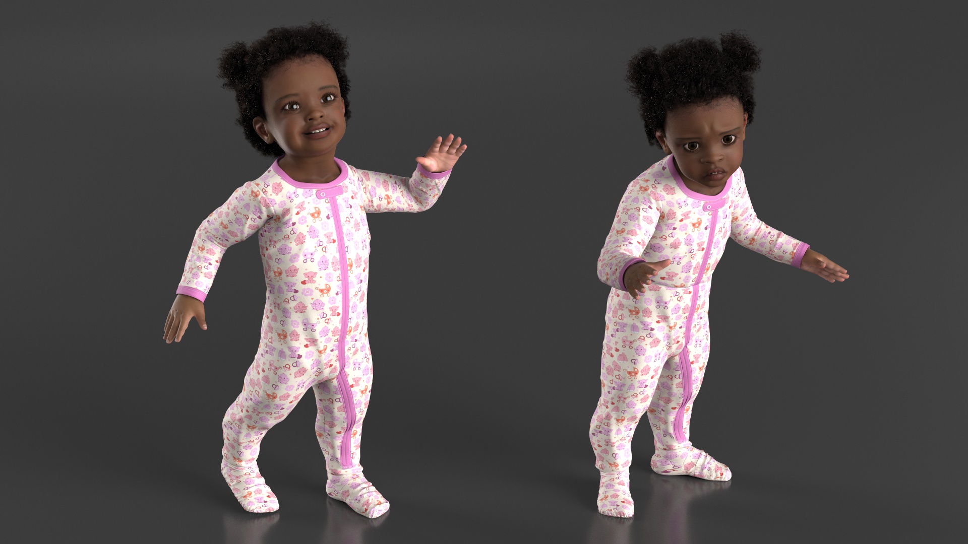 3D Little African Girl Light Skin in Full Bodysuit Fur Rigged model