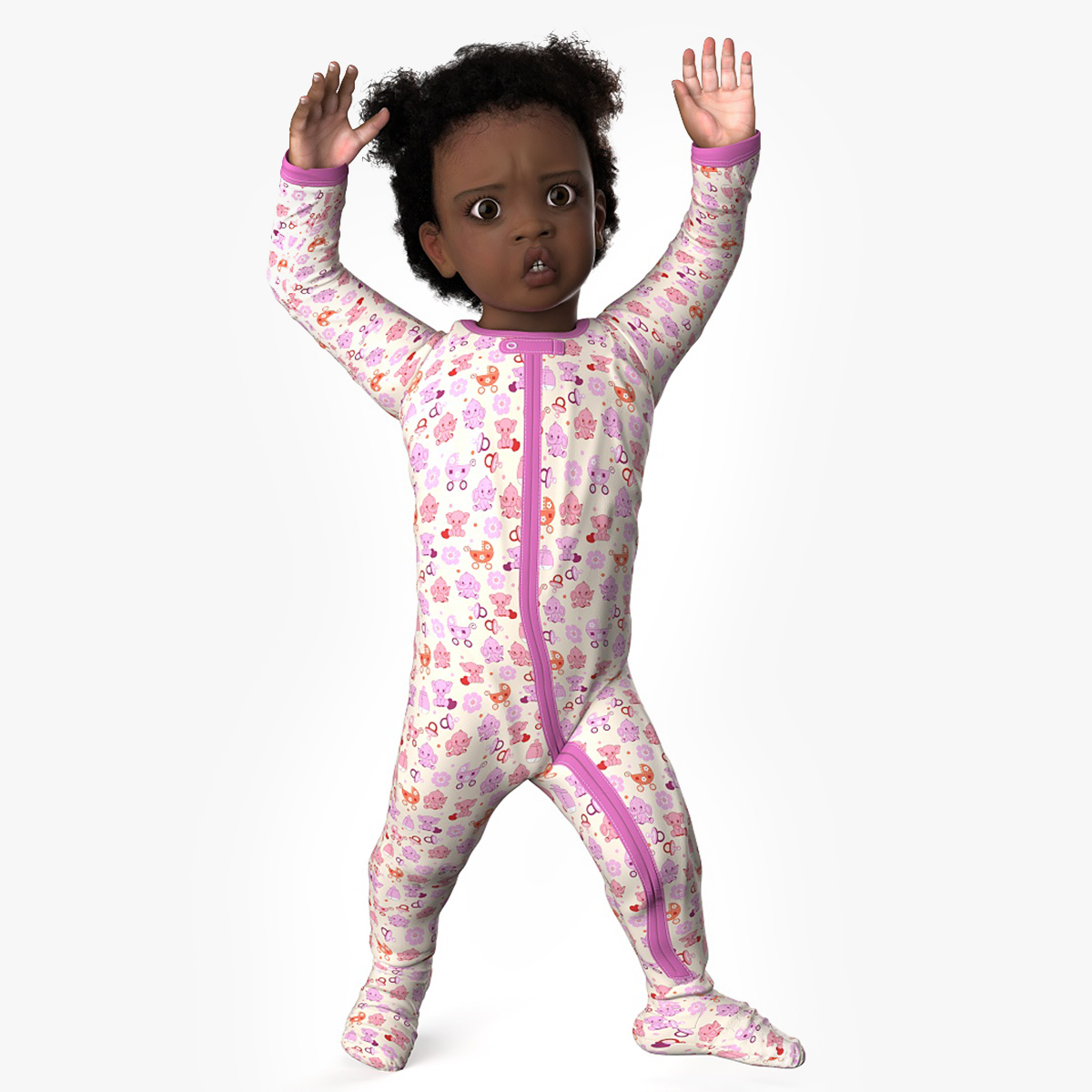 3D Little African Girl Light Skin in Full Bodysuit Fur Rigged model