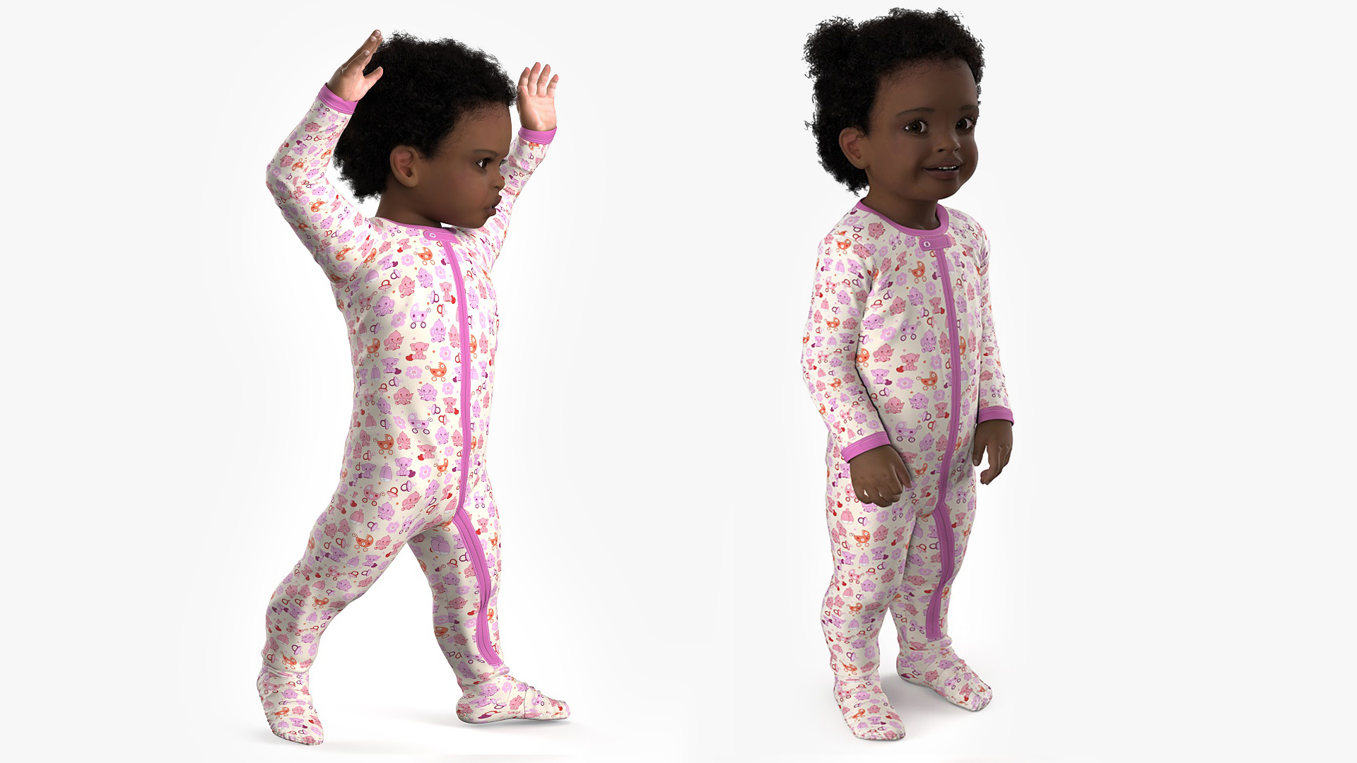 3D Little African Girl Light Skin in Full Bodysuit Fur Rigged model