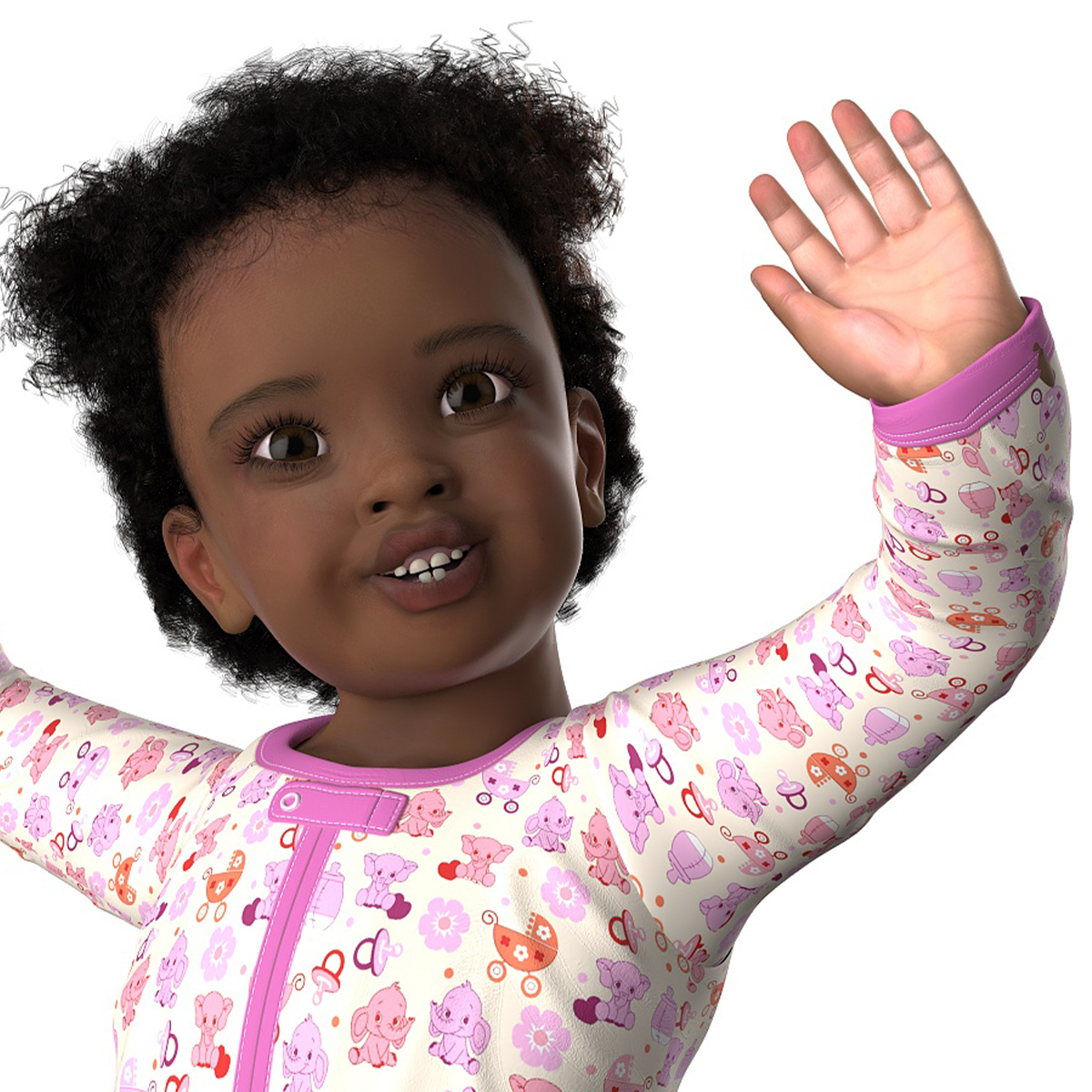 3D Little African Girl Light Skin in Full Bodysuit Fur Rigged model