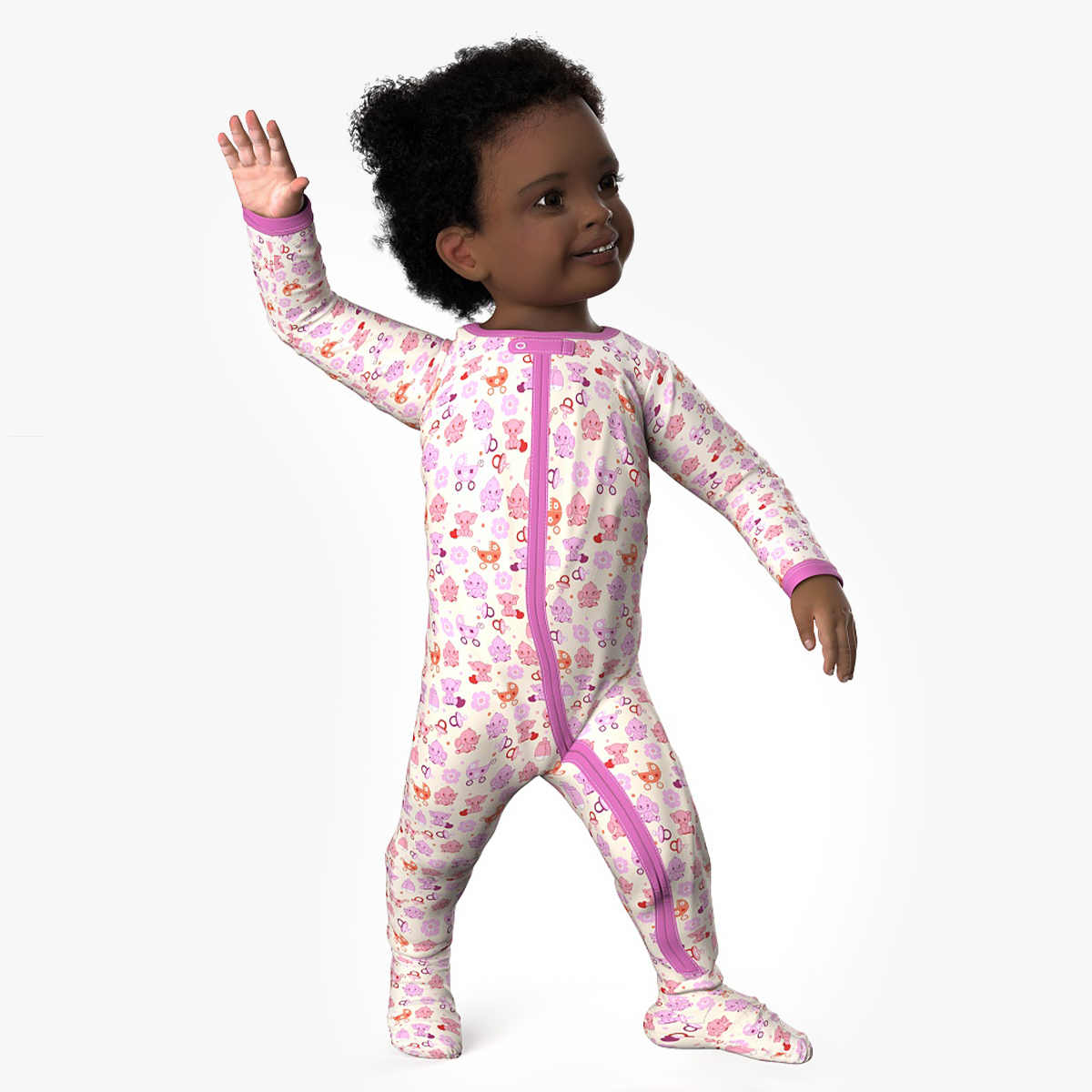 3D Little African Girl Light Skin in Full Bodysuit Fur Rigged model