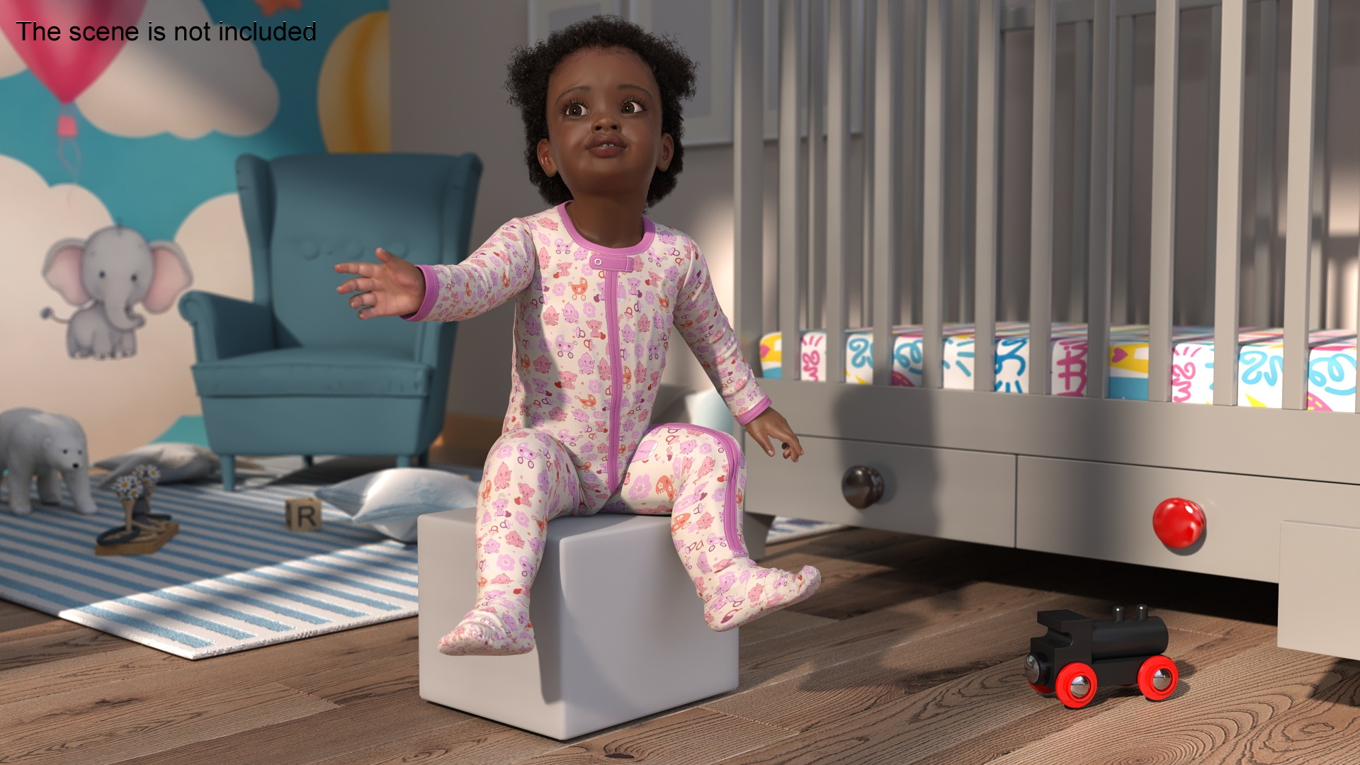 3D Little African Girl Light Skin in Full Bodysuit Fur Rigged model