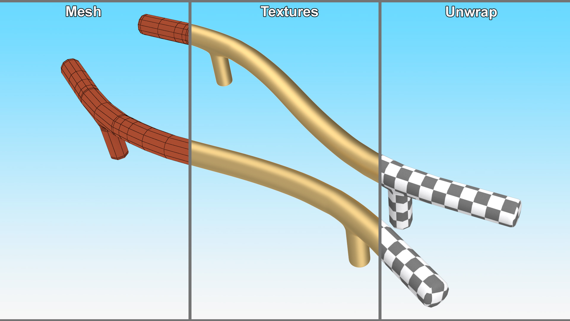 Door Handles Thin Wave Gold 3D