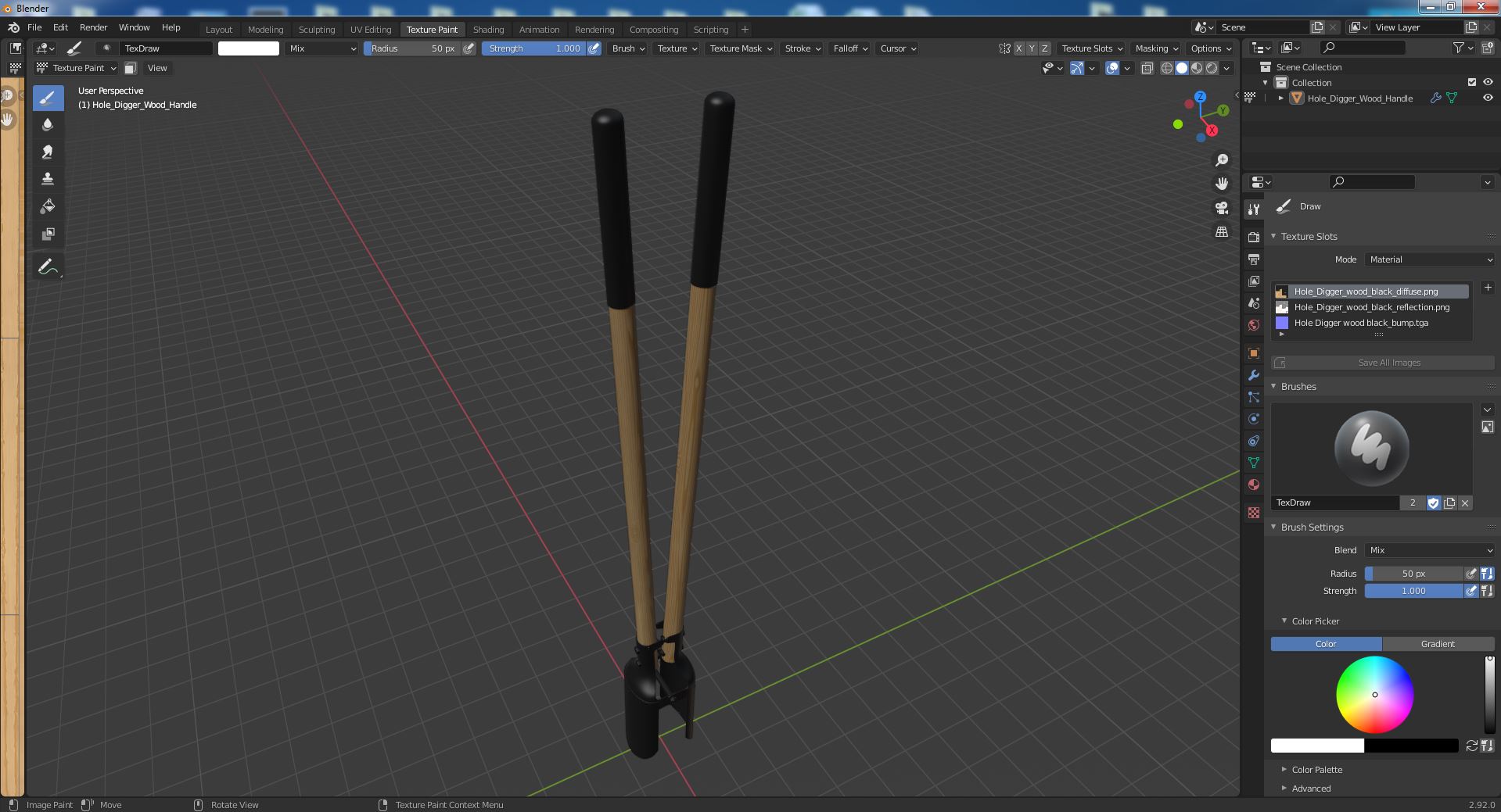 3D Hole Digger Wood Handle model