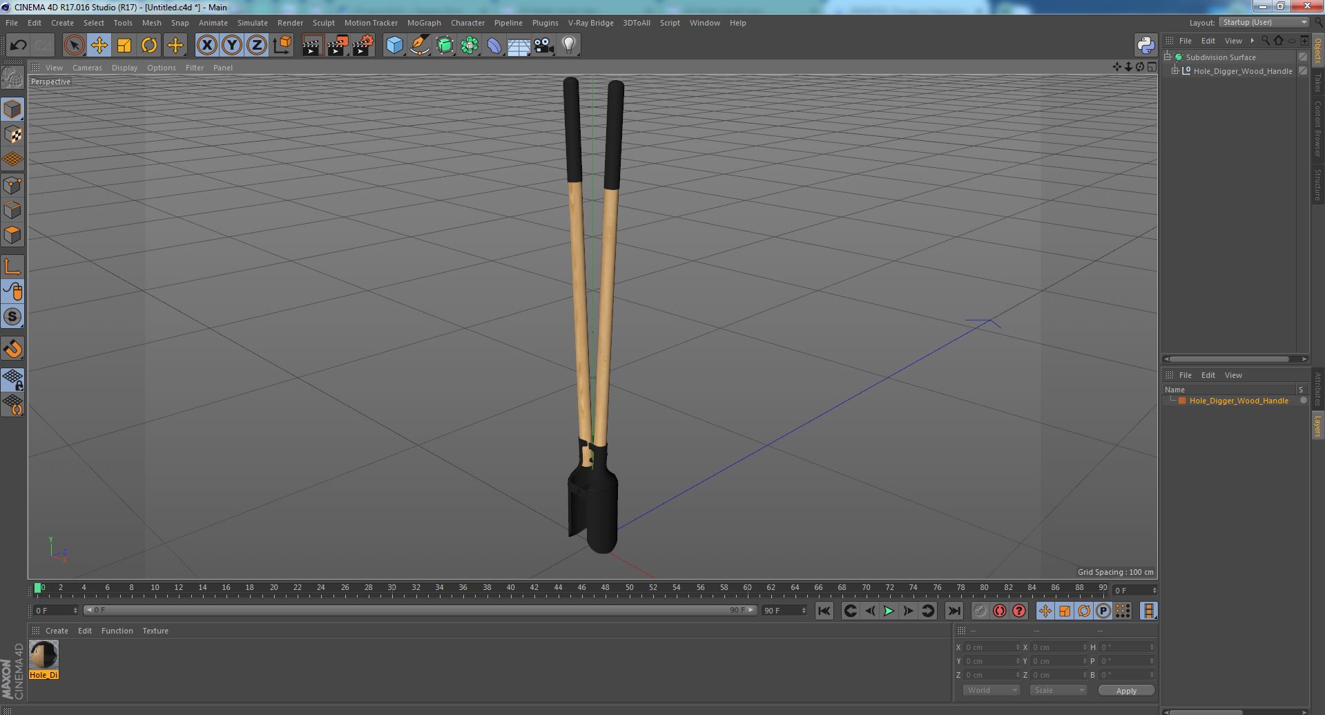 3D Hole Digger Wood Handle model