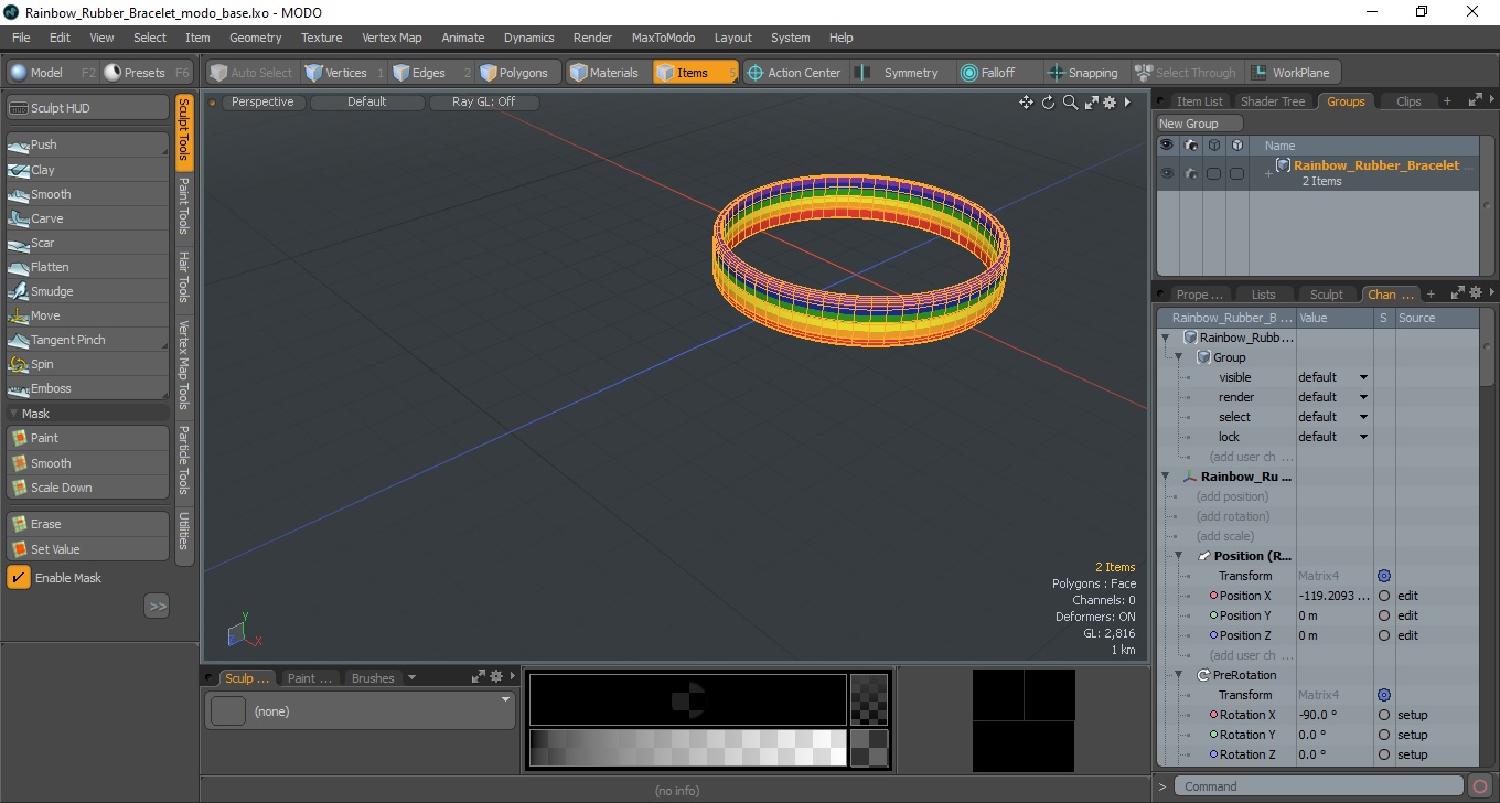 3D Rainbow Rubber Bracelet model