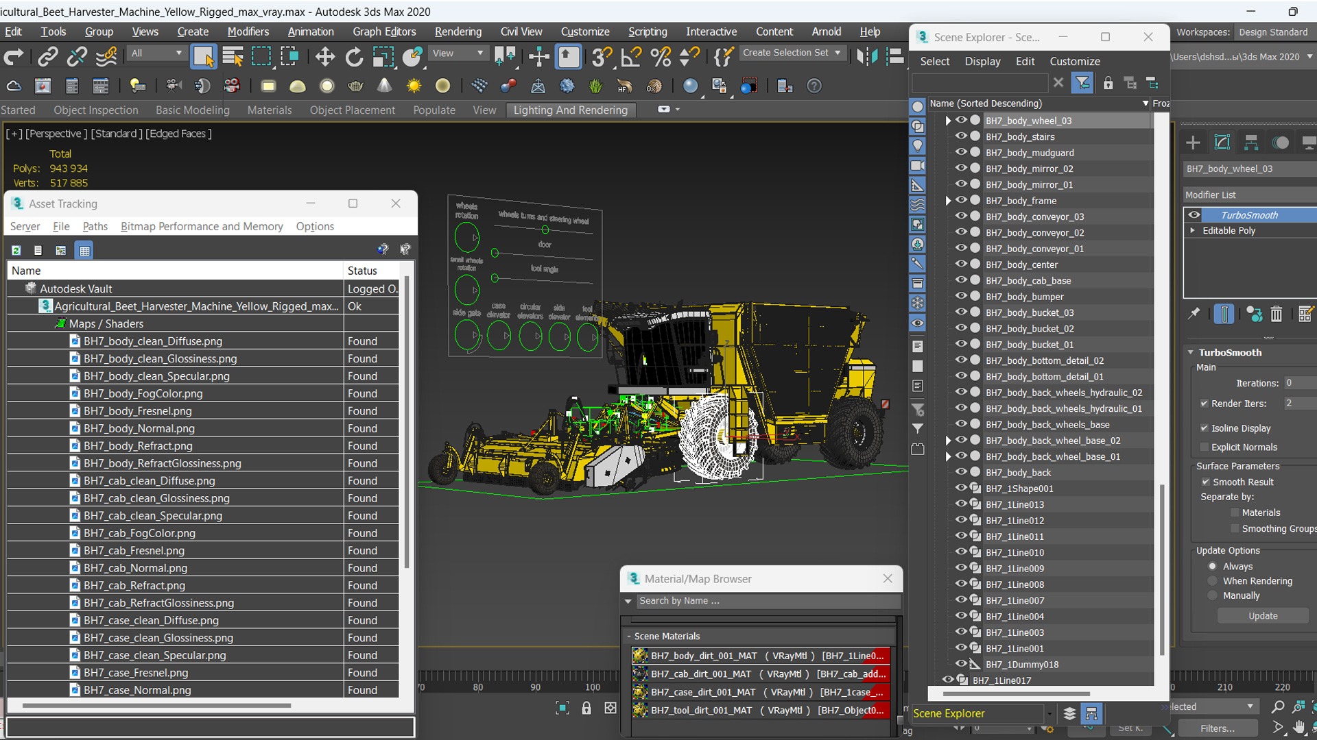 Agricultural Beet Harvester Machine Yellow Rigged 3D model