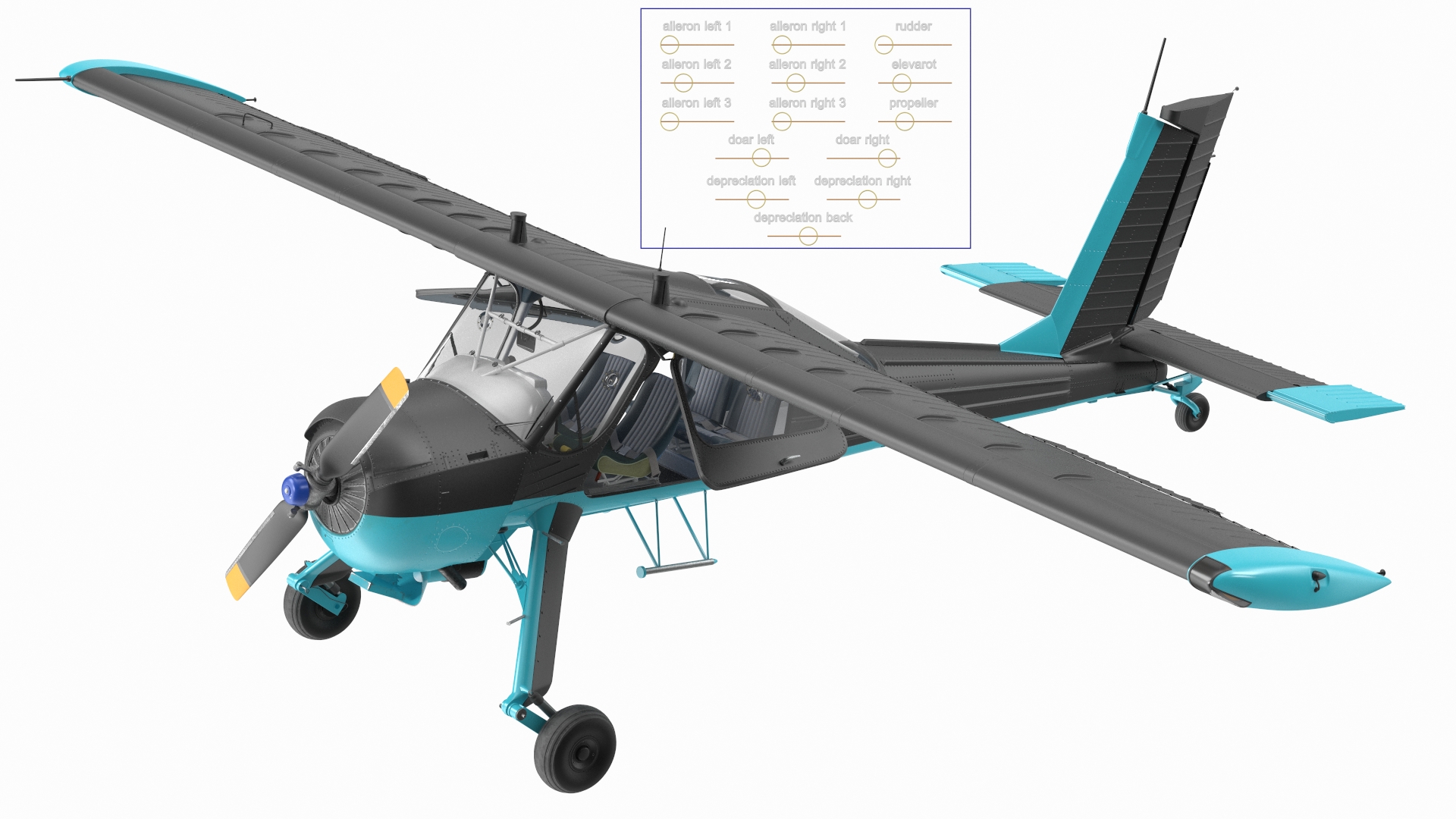 3D model American Light Aircraft Black Rigged for Cinema 4D