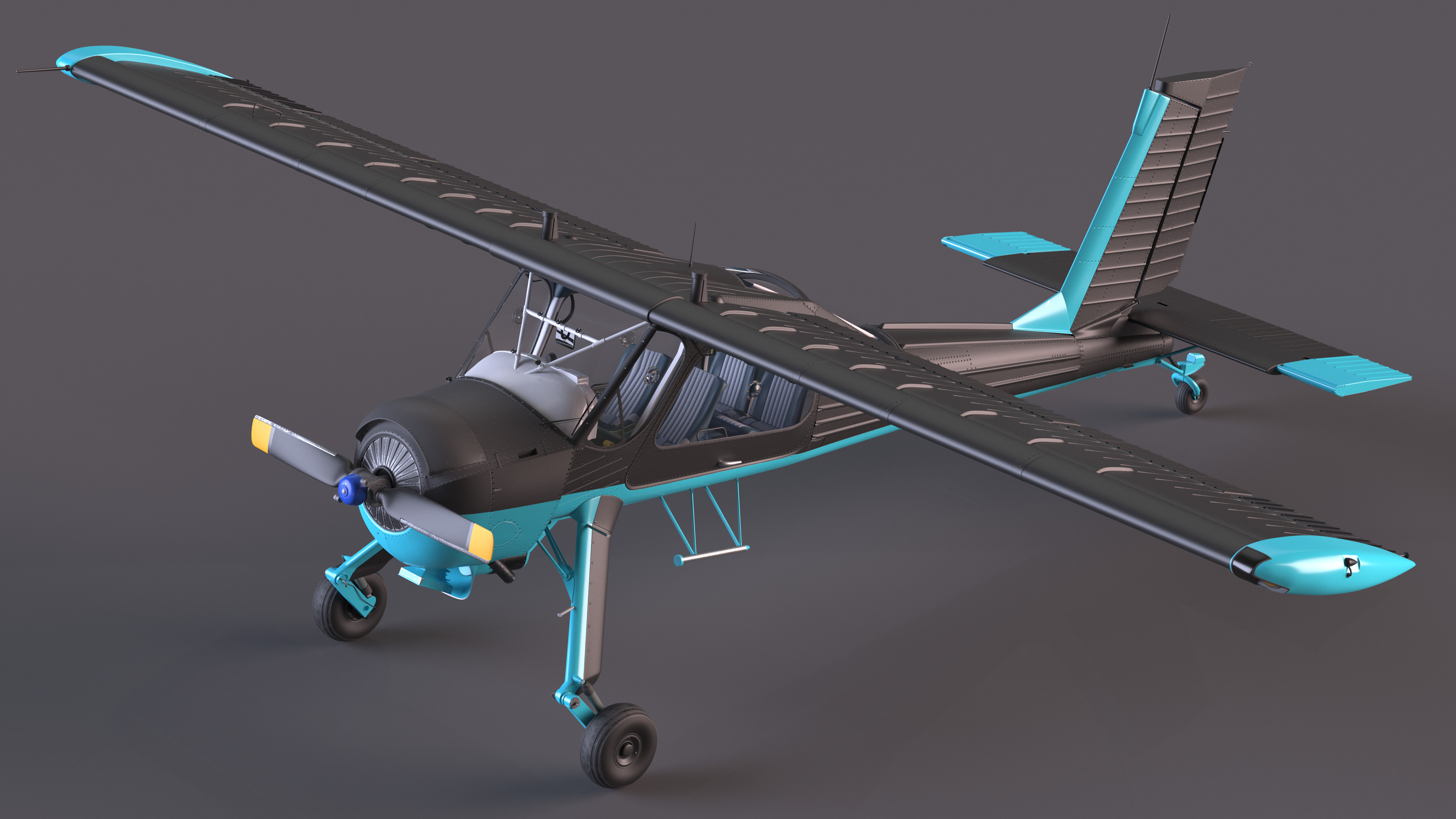 3D model American Light Aircraft Black Rigged for Cinema 4D