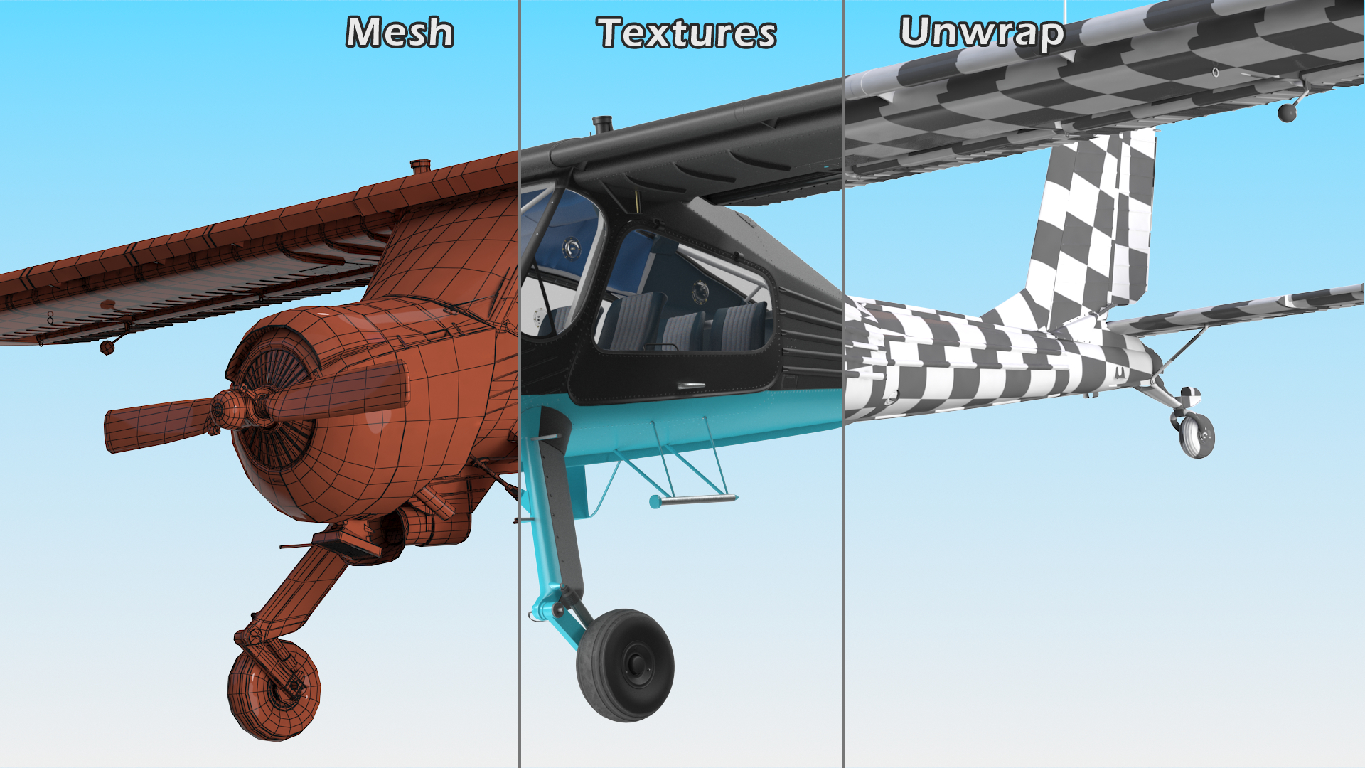 3D model American Light Aircraft Black Rigged for Cinema 4D