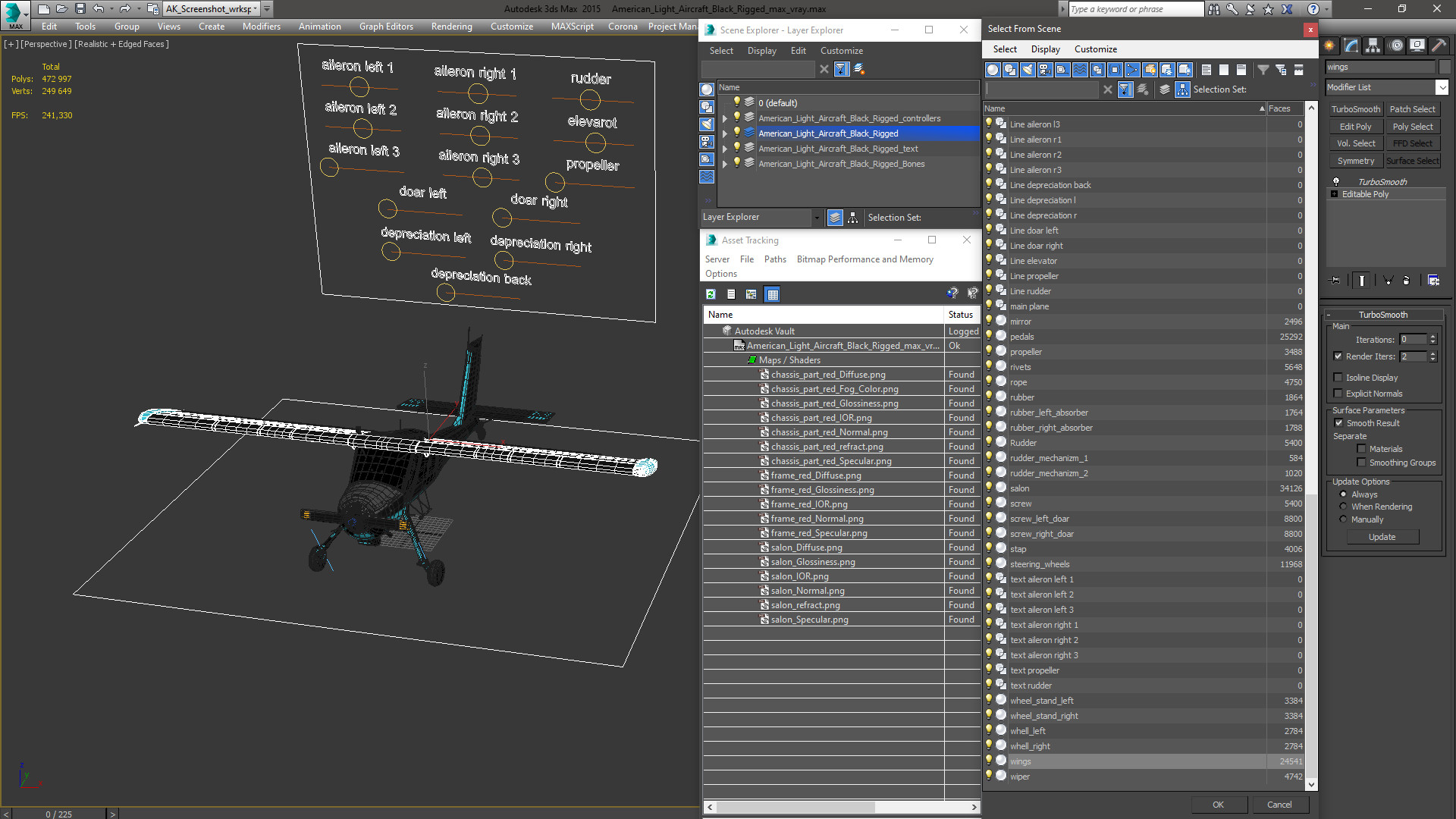 3D model American Light Aircraft Black Rigged for Cinema 4D