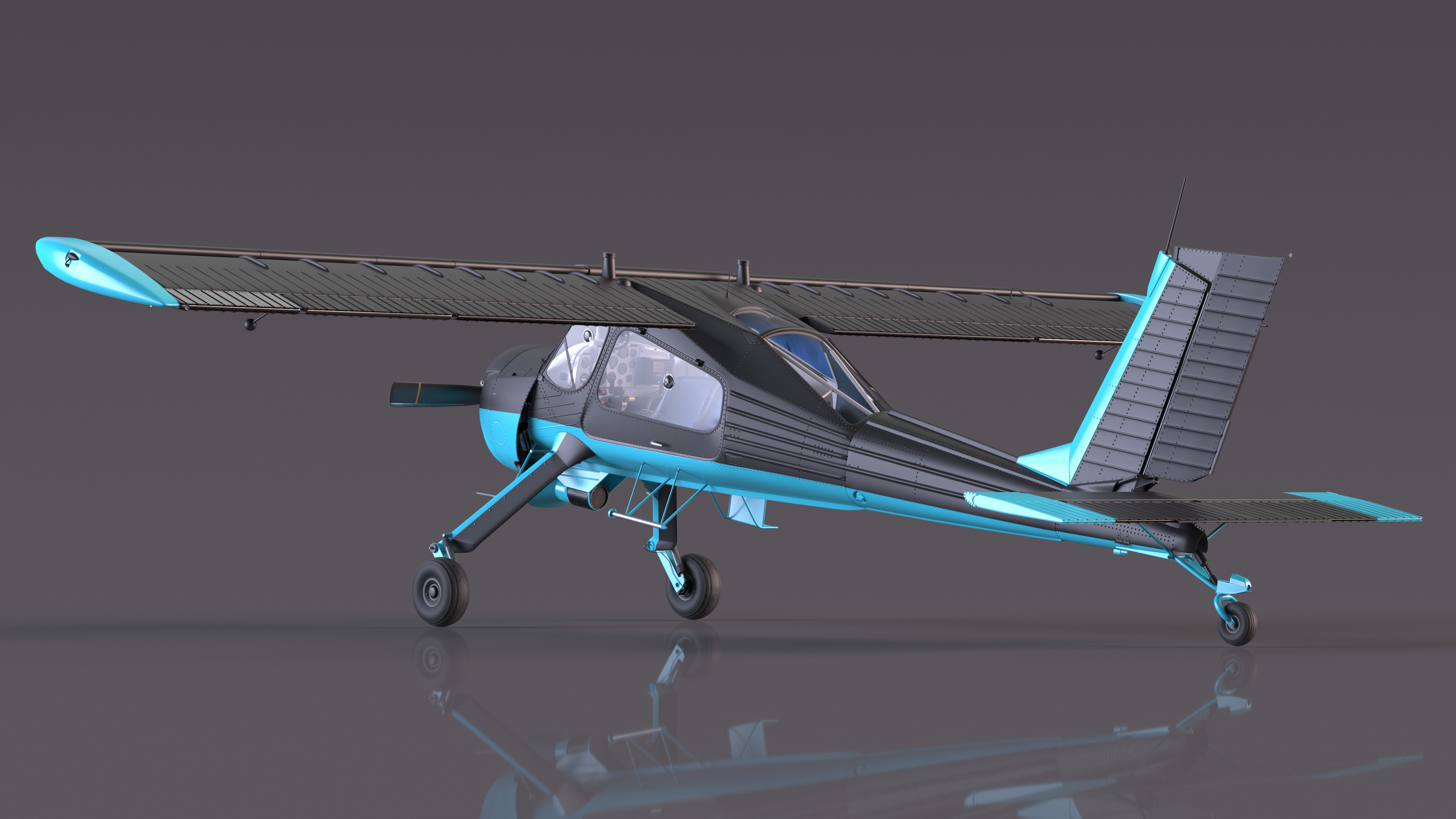 3D model American Light Aircraft Black Rigged for Cinema 4D