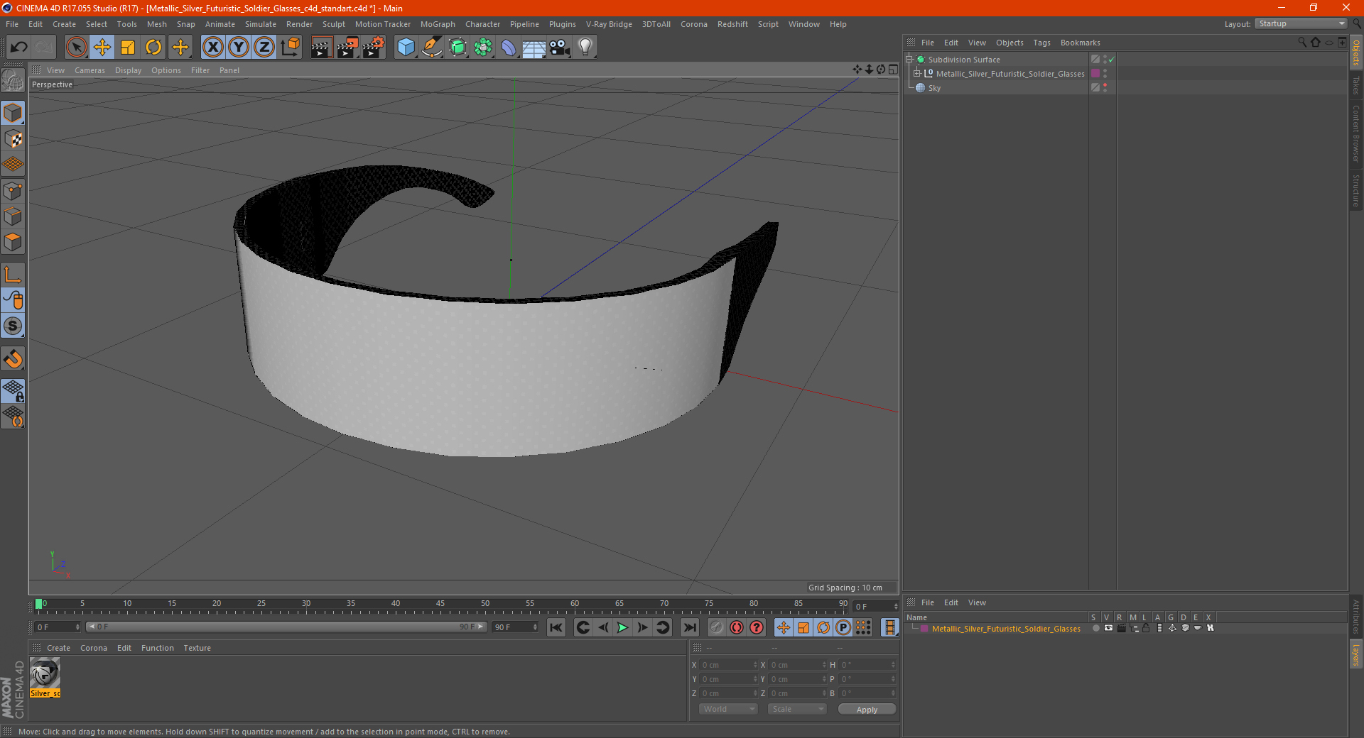 Metallic Silver Futuristic Soldier Glasses 3D