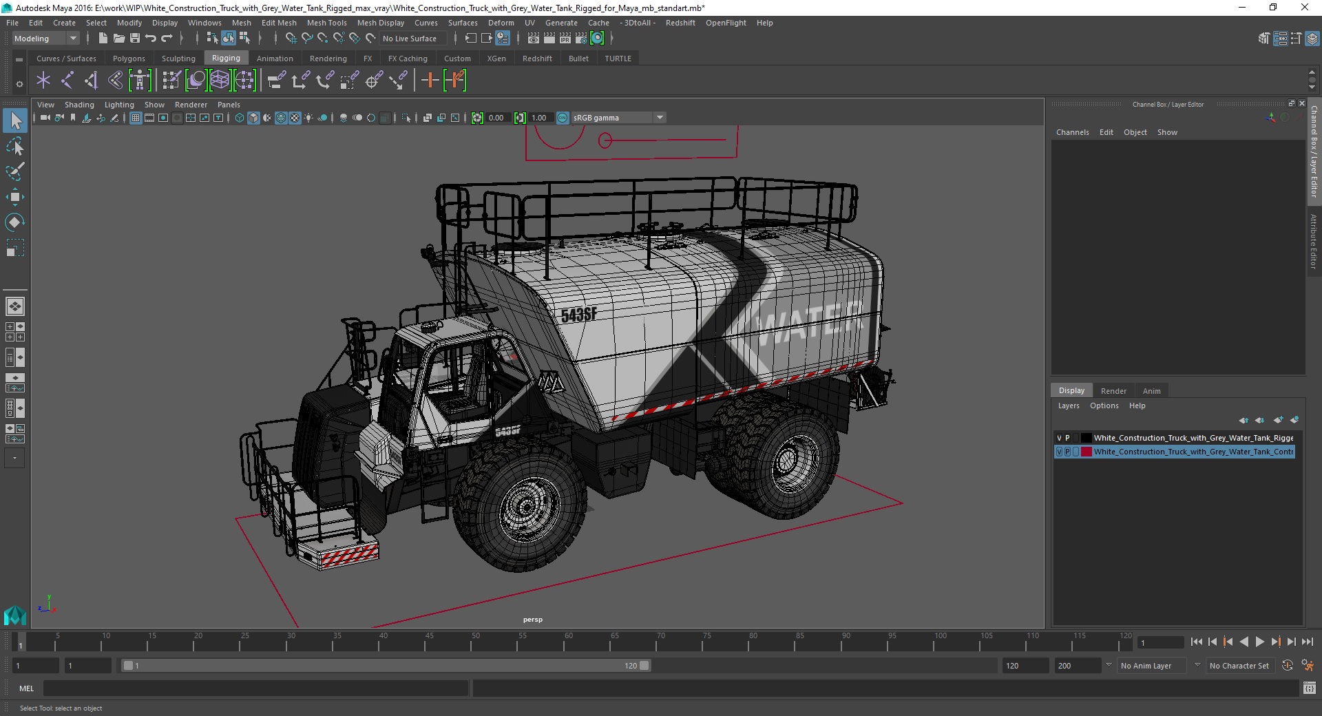 3D White Construction Truck with Grey Water Tank Rigged for Maya