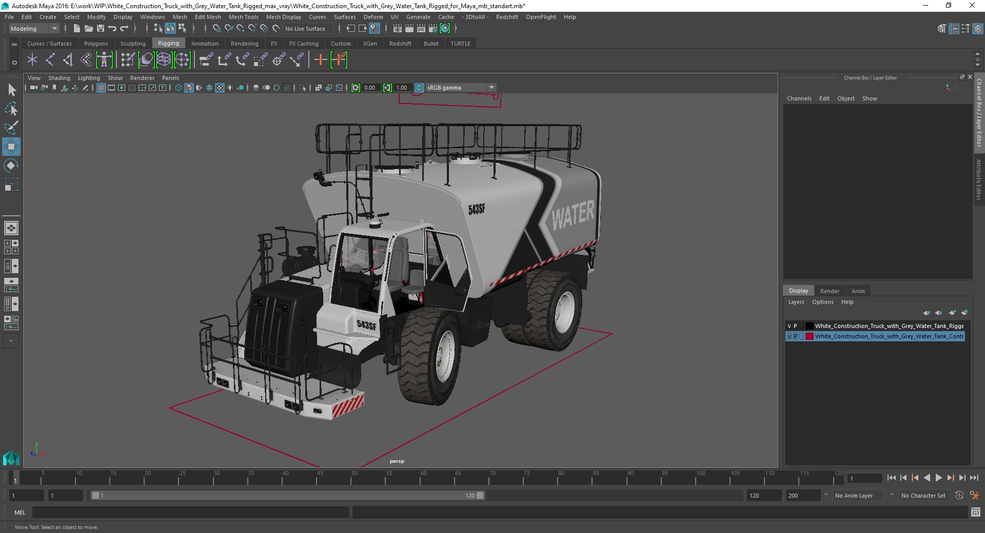 3D White Construction Truck with Grey Water Tank Rigged for Maya