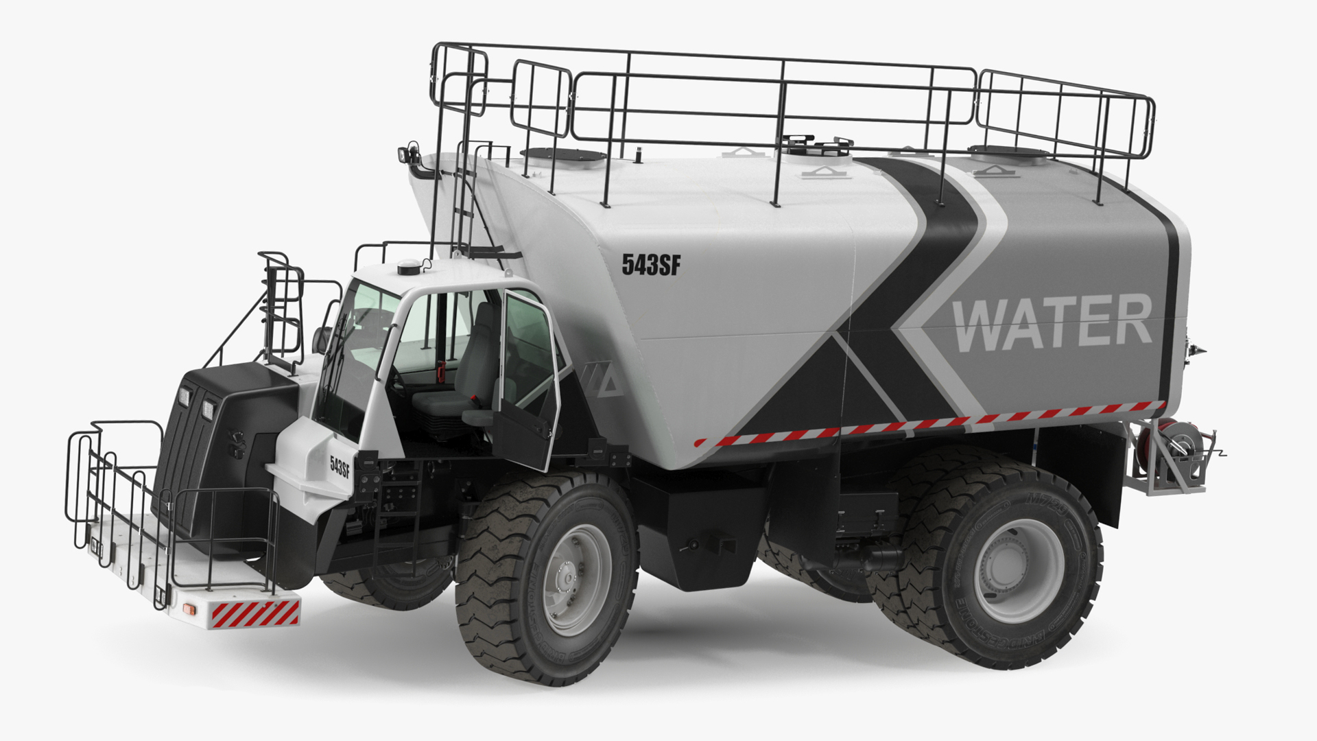 3D White Construction Truck with Grey Water Tank Rigged for Maya