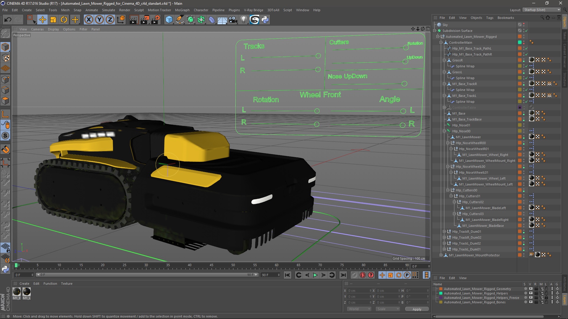 3D Automated Lawn Mower Rigged for Cinema 4D