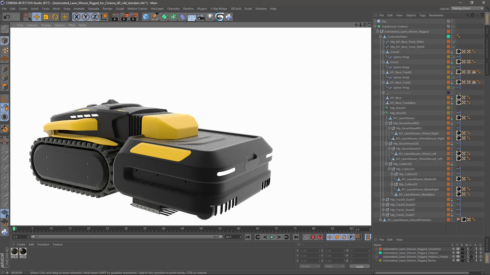 3D Automated Lawn Mower Rigged for Cinema 4D