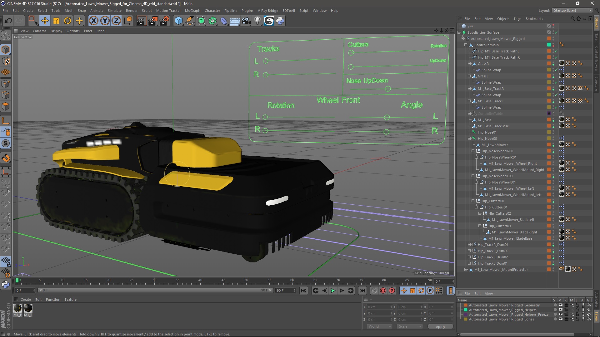 3D Automated Lawn Mower Rigged for Cinema 4D