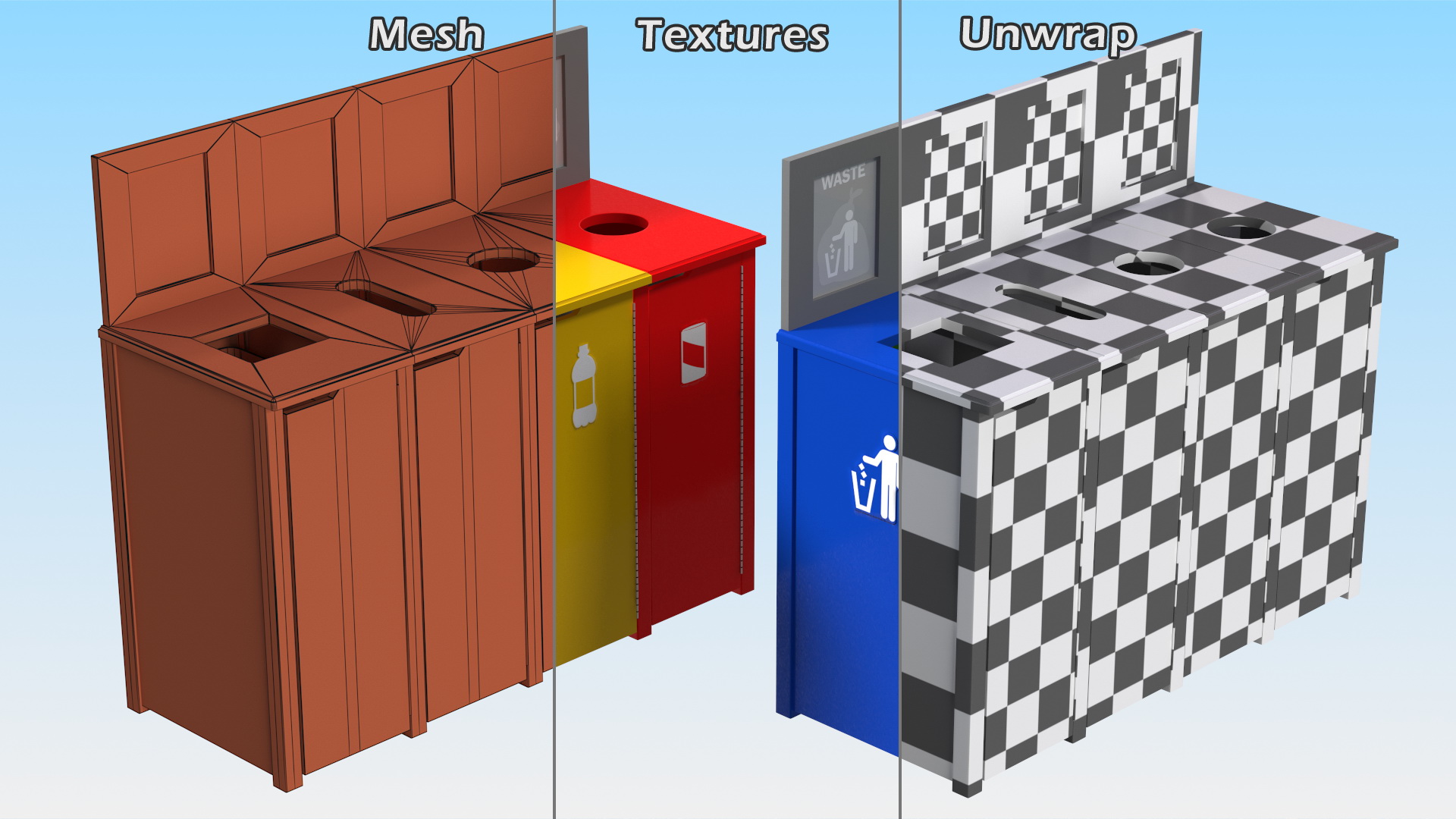 3D model Sort Recycling Bins Multicolor