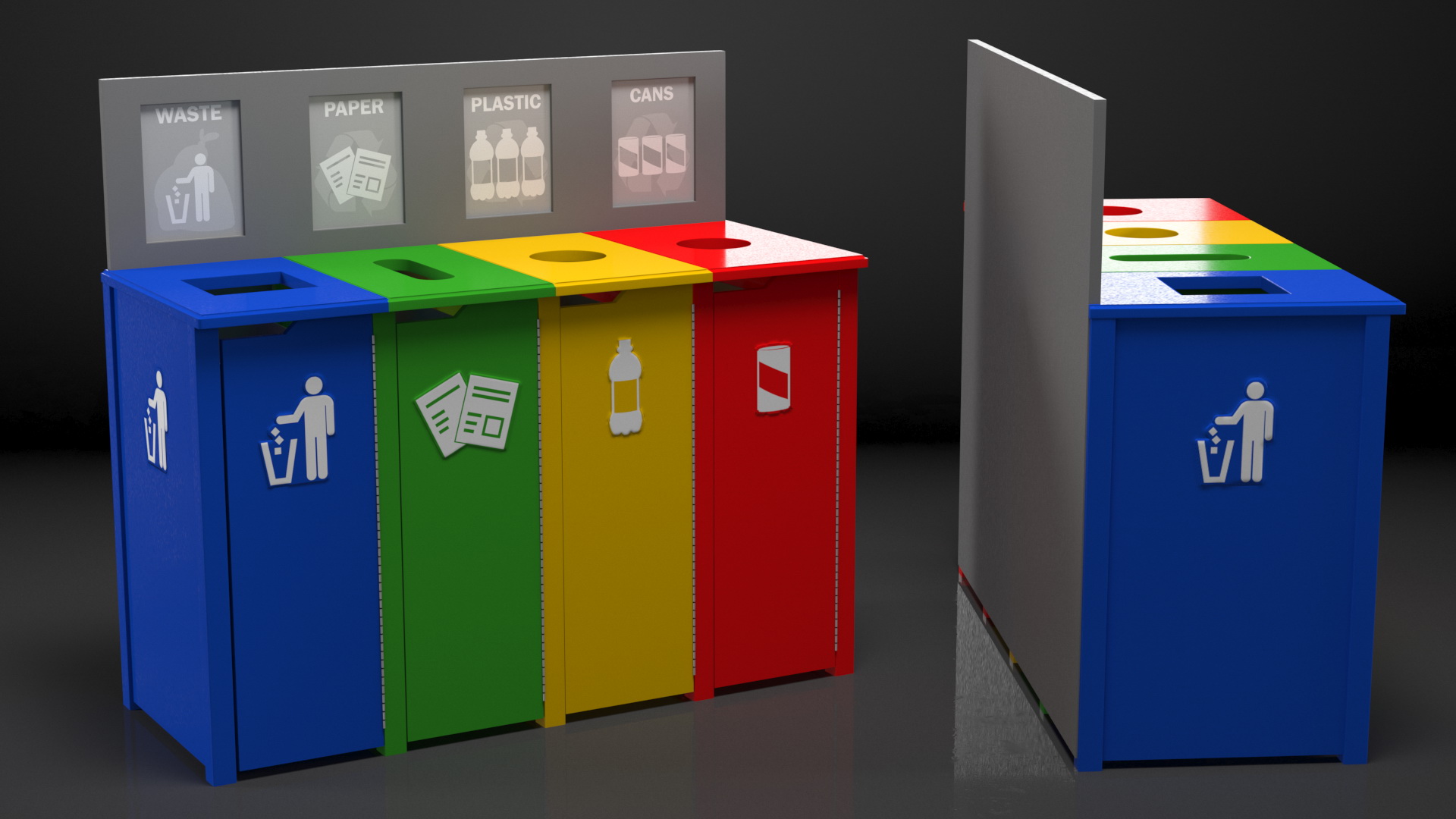 3D model Sort Recycling Bins Multicolor