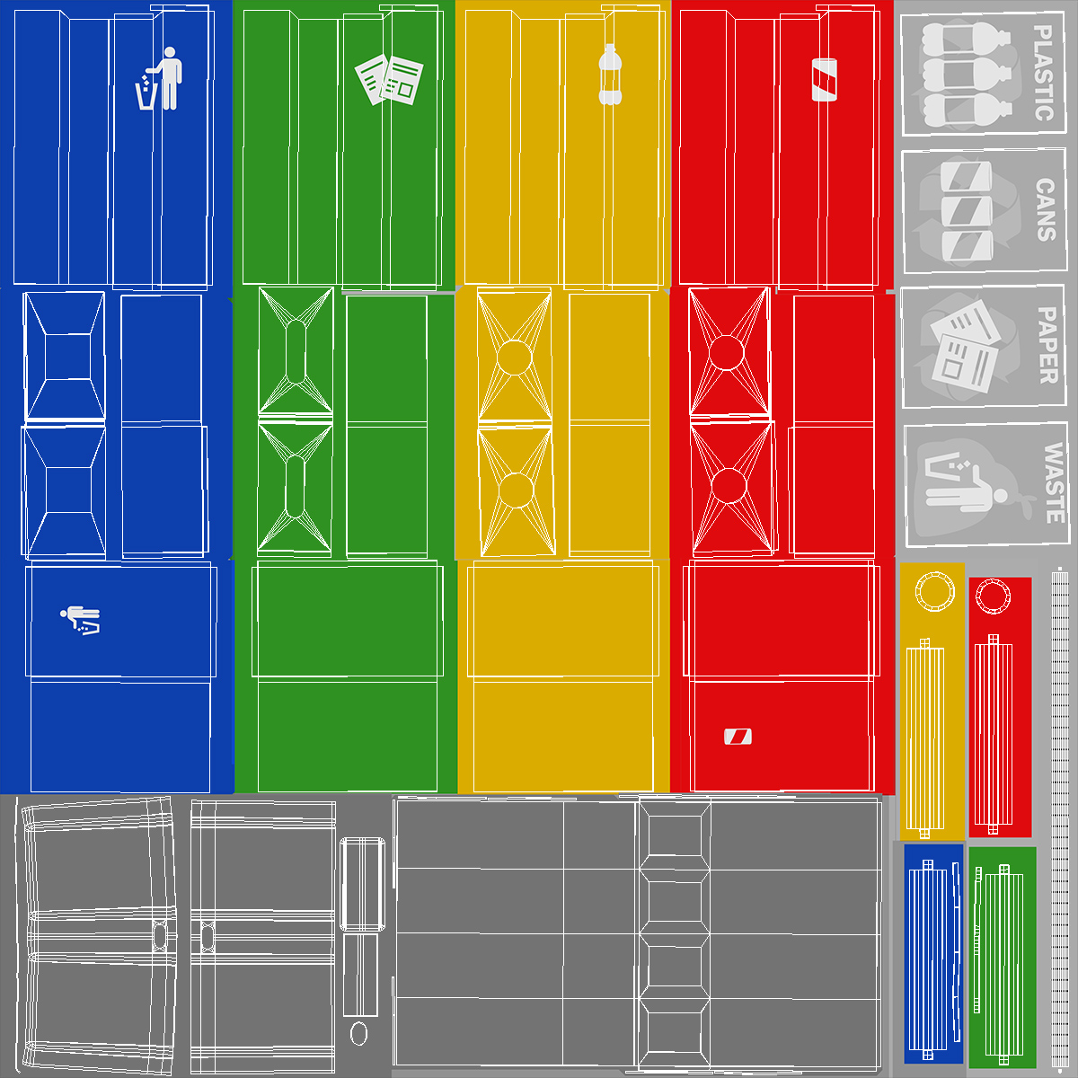 3D model Sort Recycling Bins Multicolor