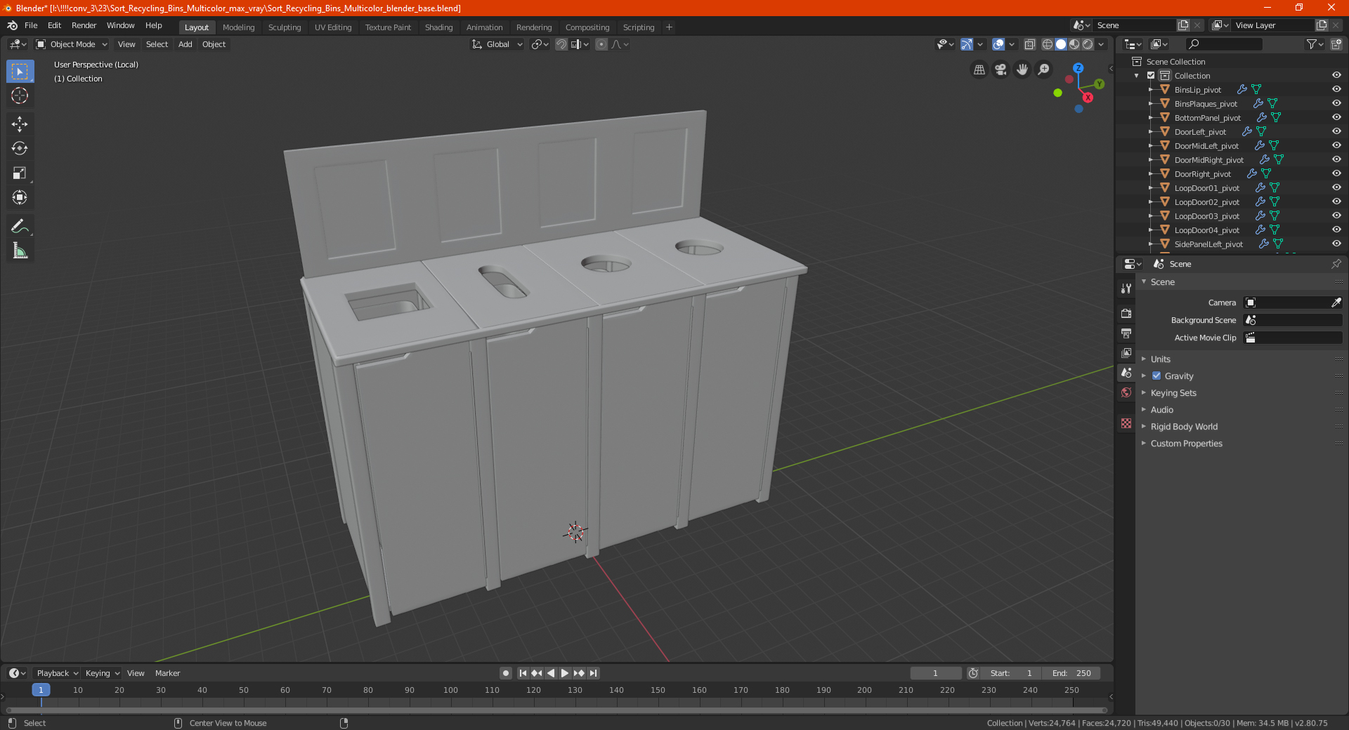 3D model Sort Recycling Bins Multicolor