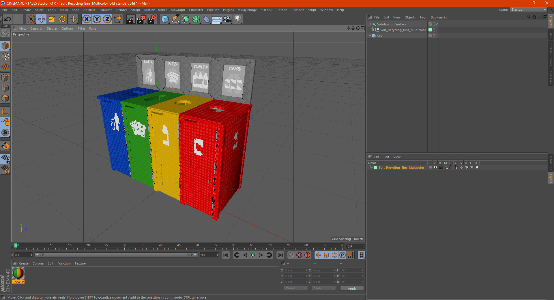 3D model Sort Recycling Bins Multicolor