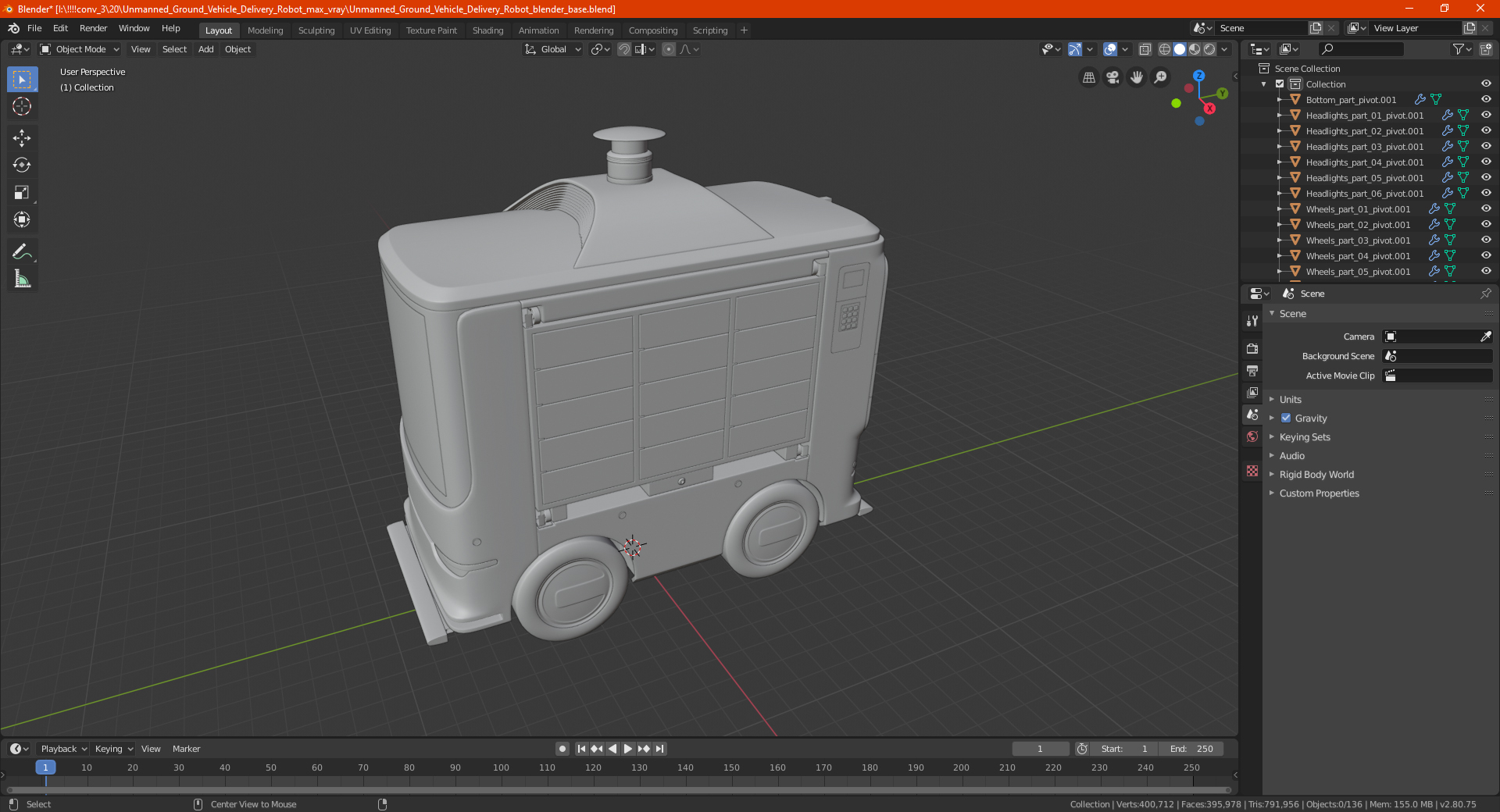 3D Unmanned Ground Vehicle Delivery Robot model