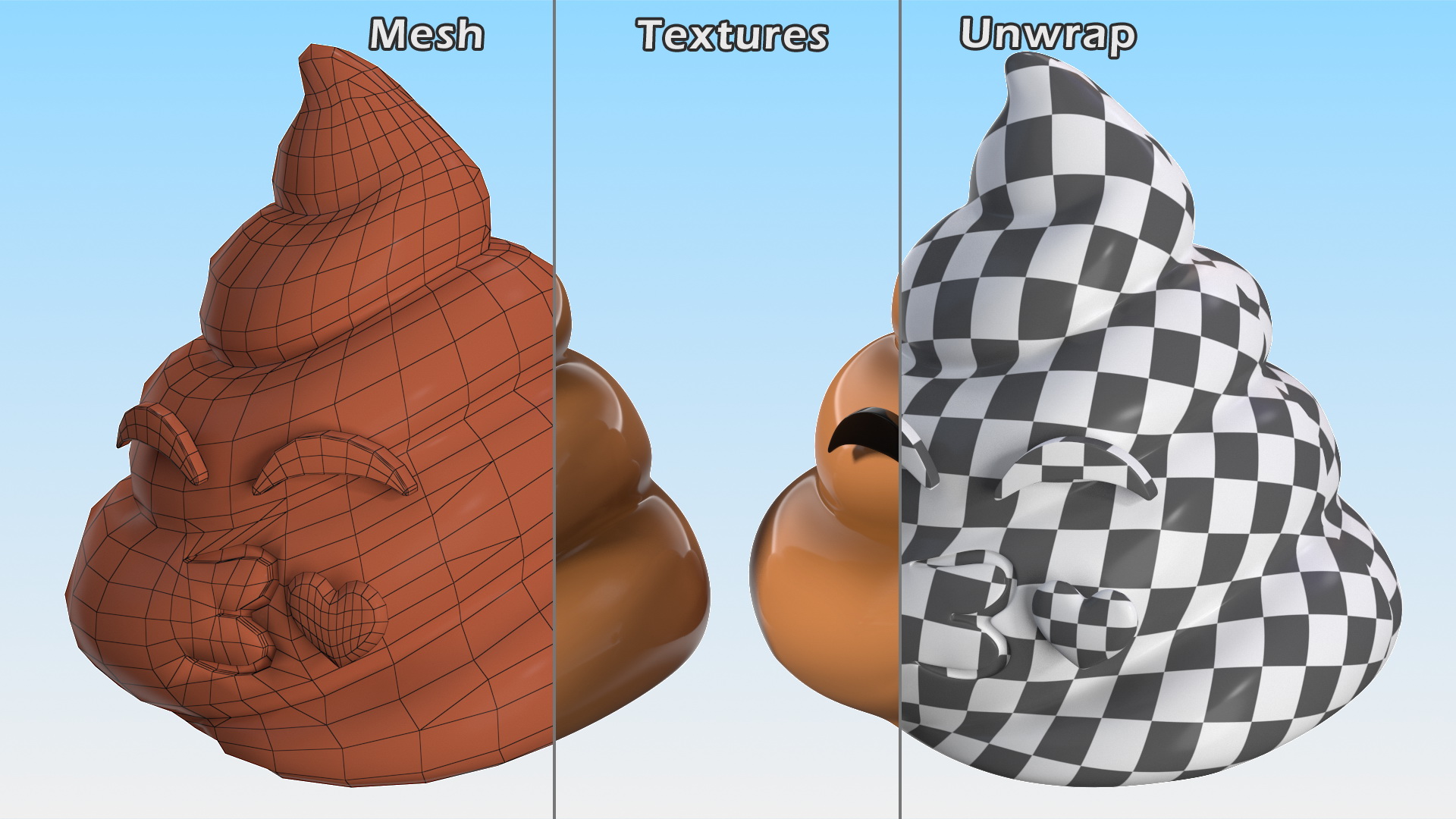 Kissing Face Poop Emoji Smile 3D model