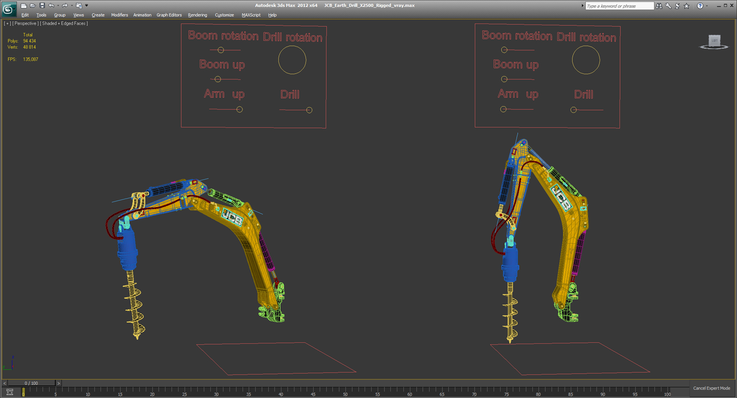 3D JCB Earth Drill X2500 Rigged model