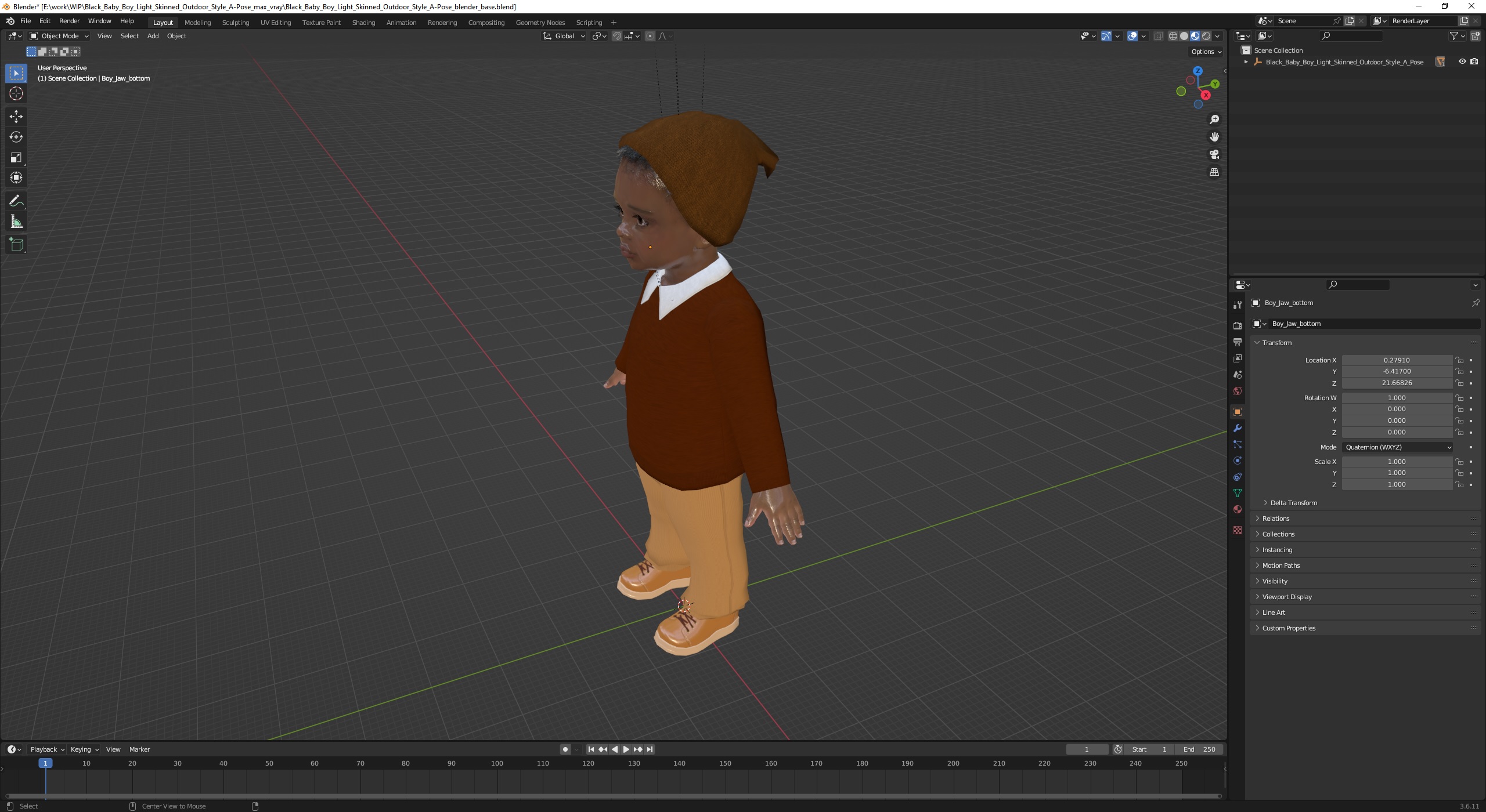 Black Baby Boy Light Skinned Outdoor Style A-Pose 3D model