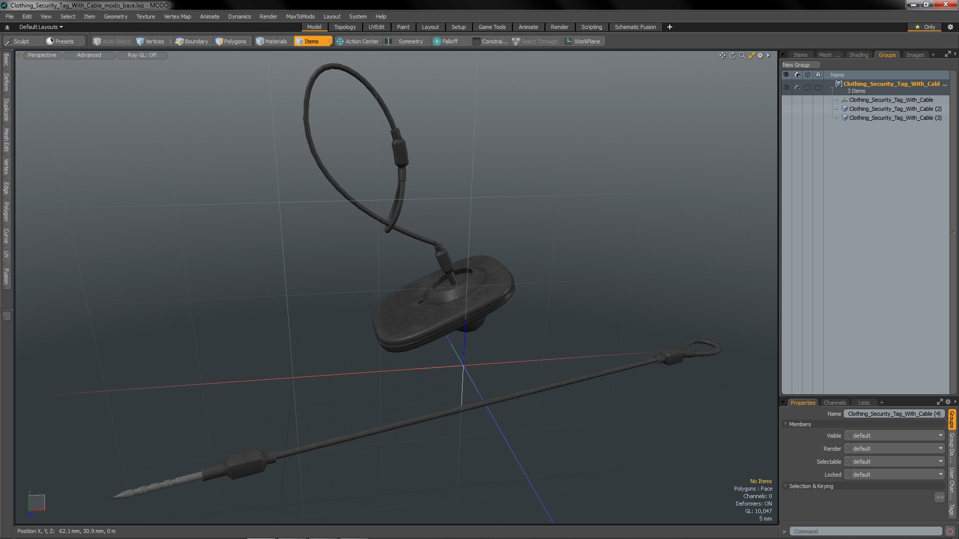 Clothing Security Tag With Cable 3D