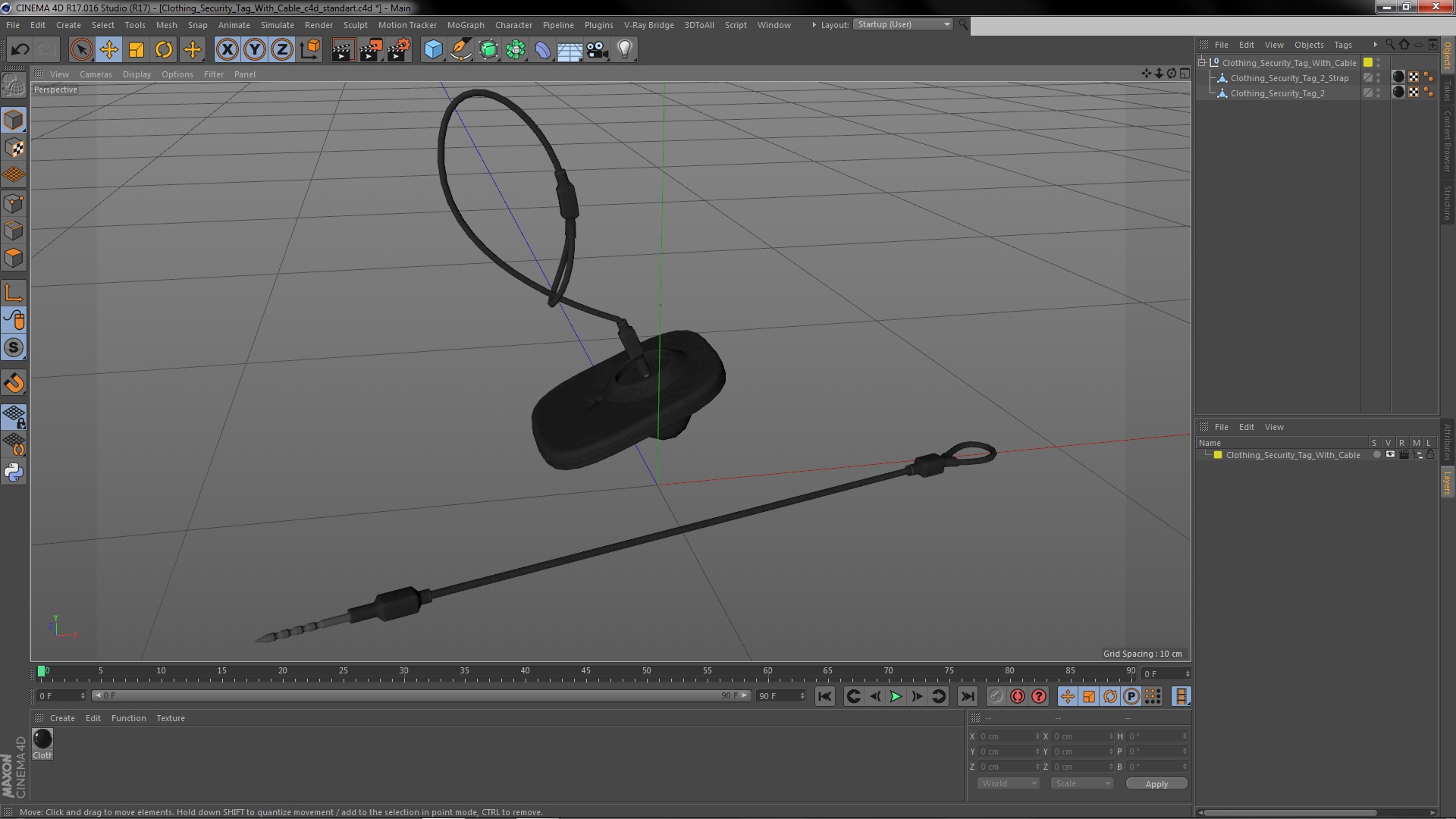 Clothing Security Tag With Cable 3D