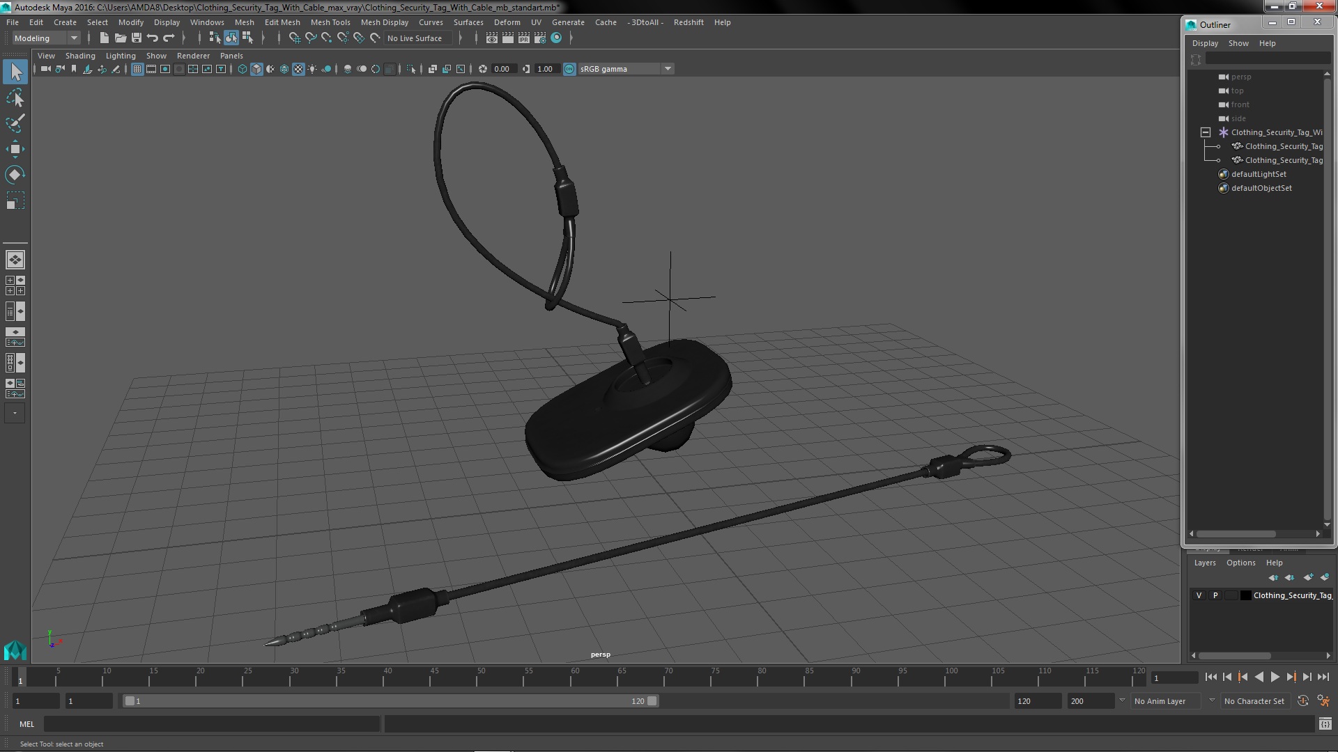 Clothing Security Tag With Cable 3D