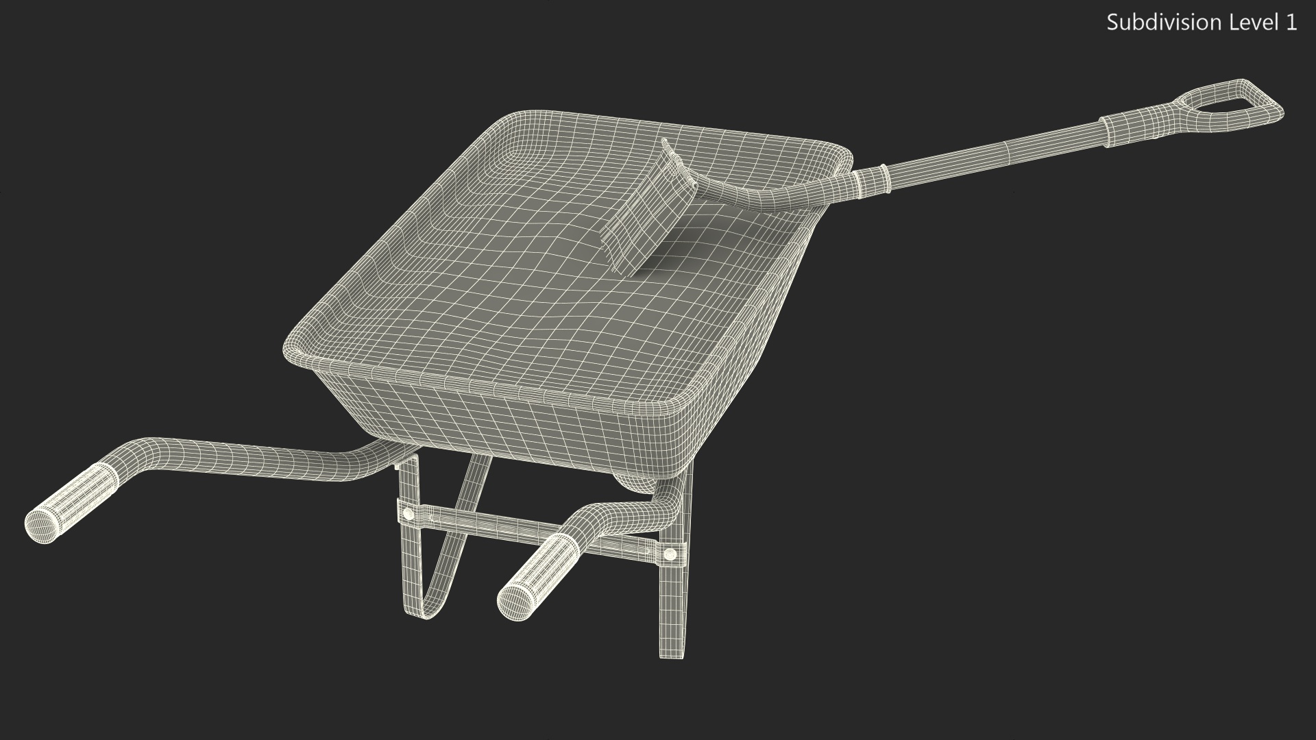 3D Construction Wheelbarrow Full of Cement with Shovel