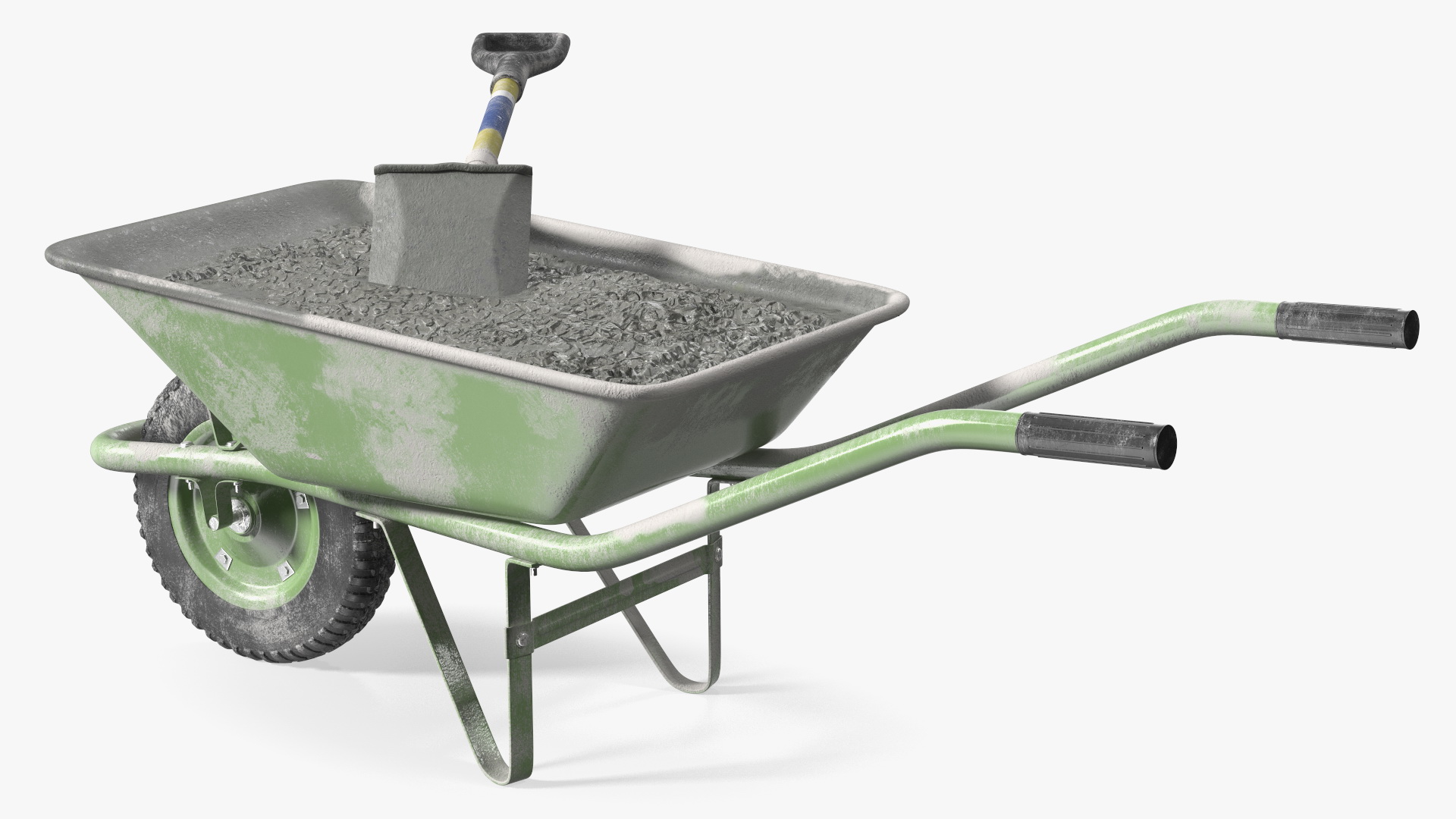 3D Construction Wheelbarrow Full of Cement with Shovel
