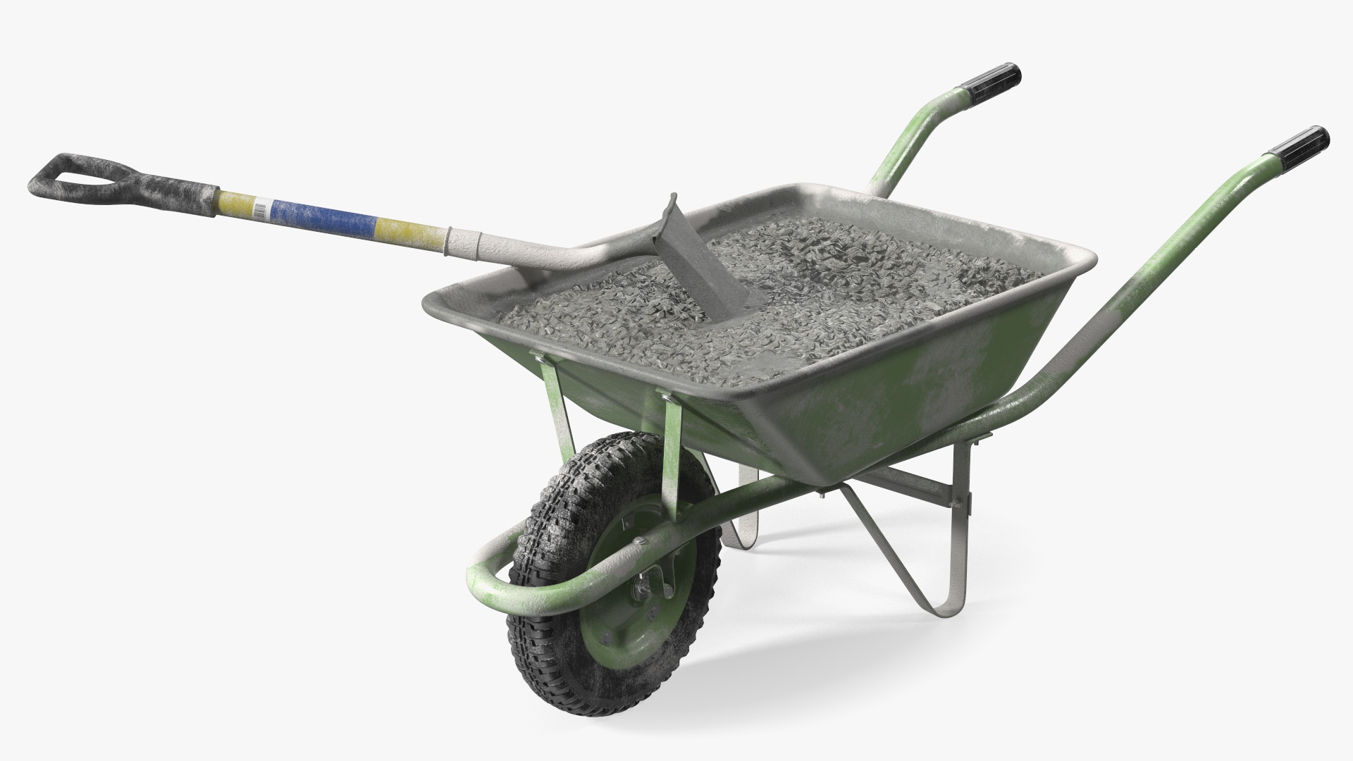 3D Construction Wheelbarrow Full of Cement with Shovel