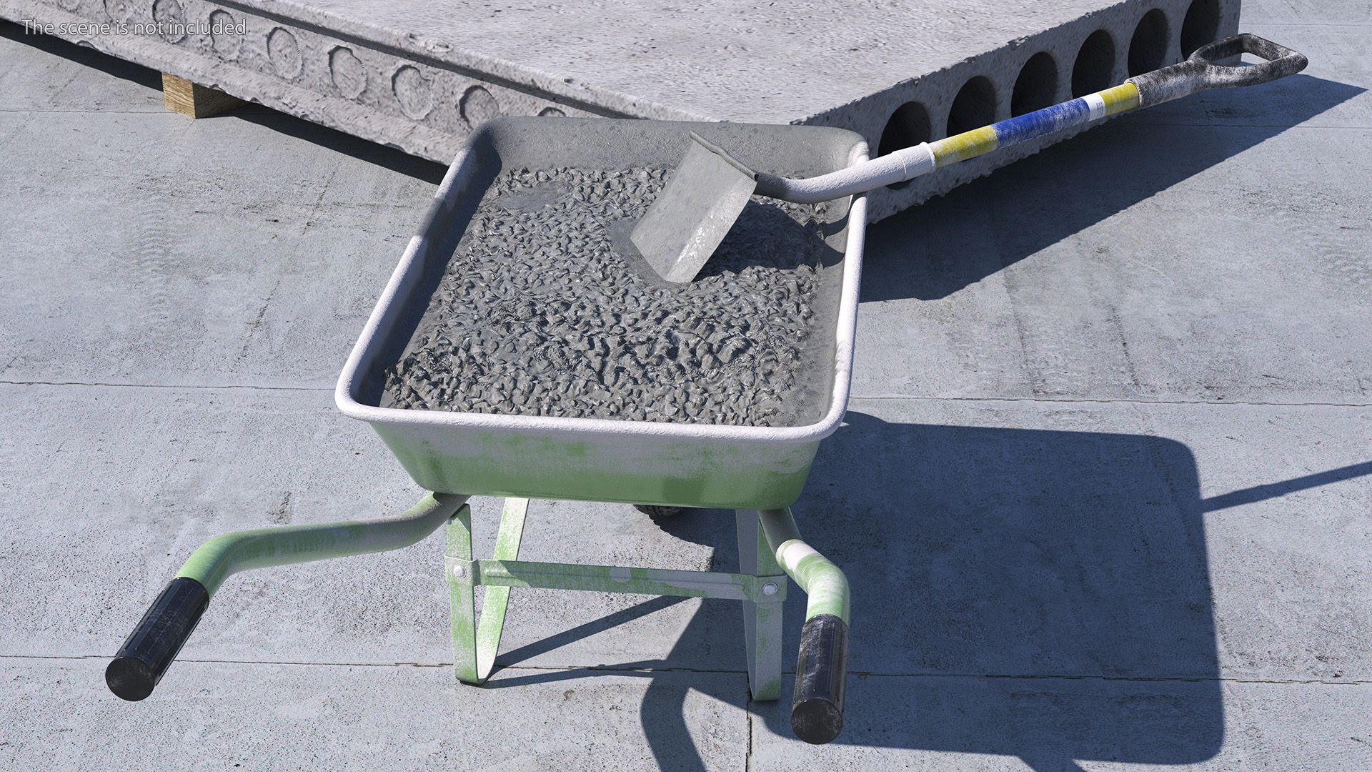 3D Construction Wheelbarrow Full of Cement with Shovel