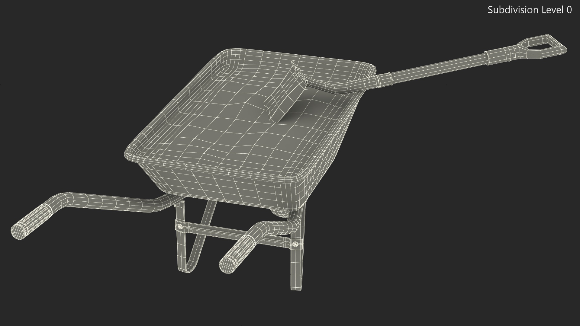 3D Construction Wheelbarrow Full of Cement with Shovel